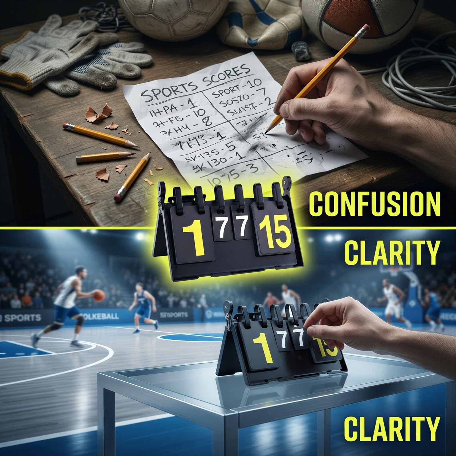 Flip Scoreboard, tragbare Sportanzeigetafel zum Umklappen, 11,3 x 8,3 x 8,3 Zoll, für 0 bis 35 Punkte und 0 bis 7 Runden, beidseitig wasserfest, für Basketball, Volleyball, Tischtennis und Badminton