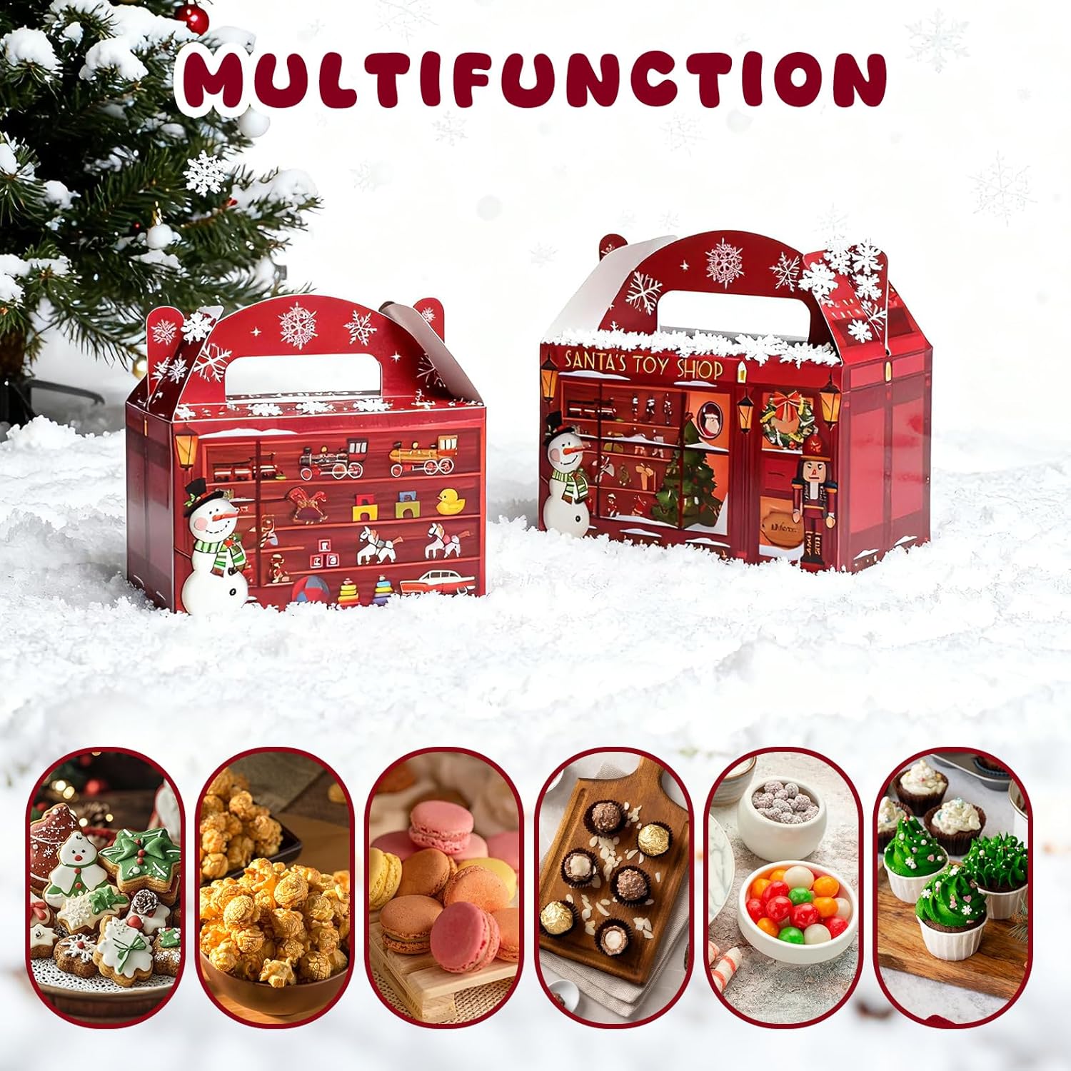 24-Pack Christmas Gift Boxes with Handle,Santa Snowman Tree Pattern Party Favors Treat Candy Cookie Boxes for Xmas Decorations and Party Supplies(5.9 x 3.5 x 5.5 Inch) - Image 7