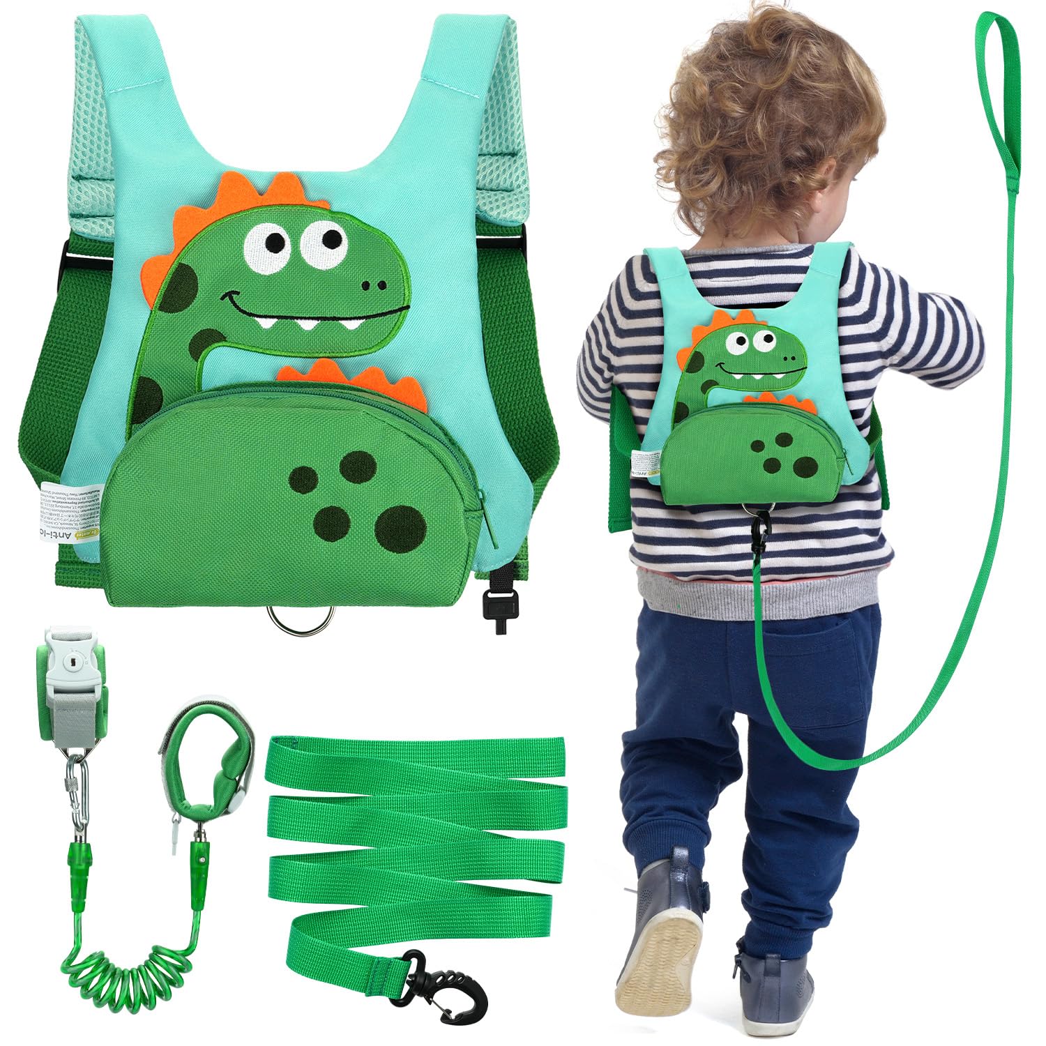Dr.meter Zaino Bambini Antismarrimento 3 in 1 Pettorina 1.2M 360° Braccialetti Chiave Sicurezza Dinosauro 1-5 Anni