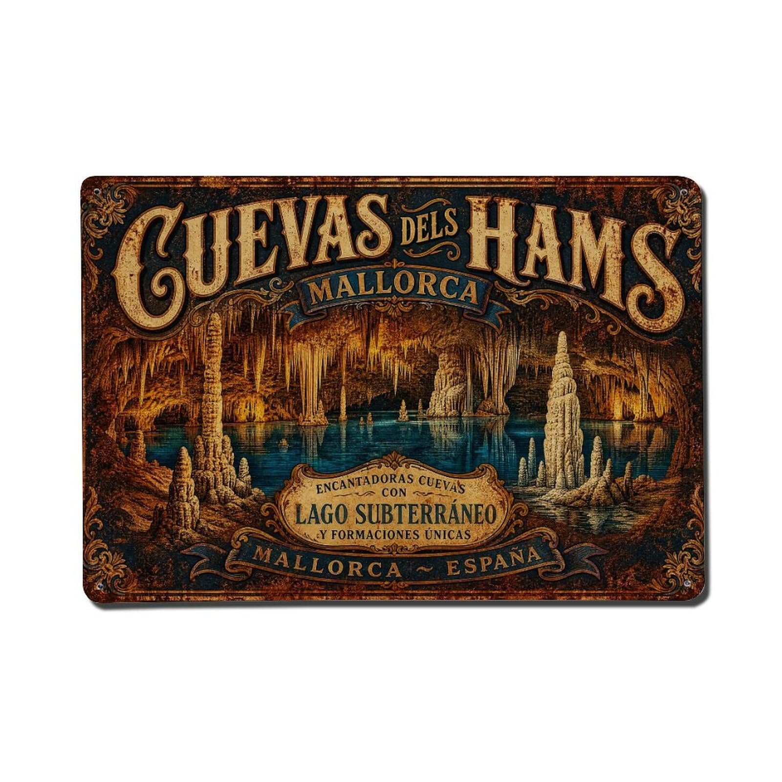 Vintage Travel Palma Hams Caves Mallorca Underground Metal Tin Sign