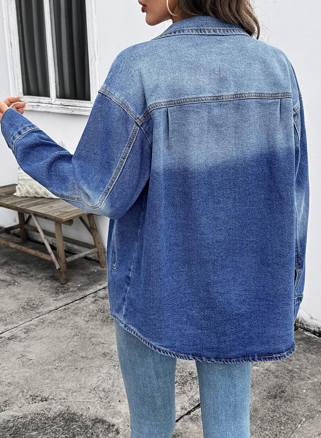 Sidefeel Women's Jean Jacket Casual Long Sleeve Button Down Oversized Denim Jacket Trendy Fall Outfits - Image 2