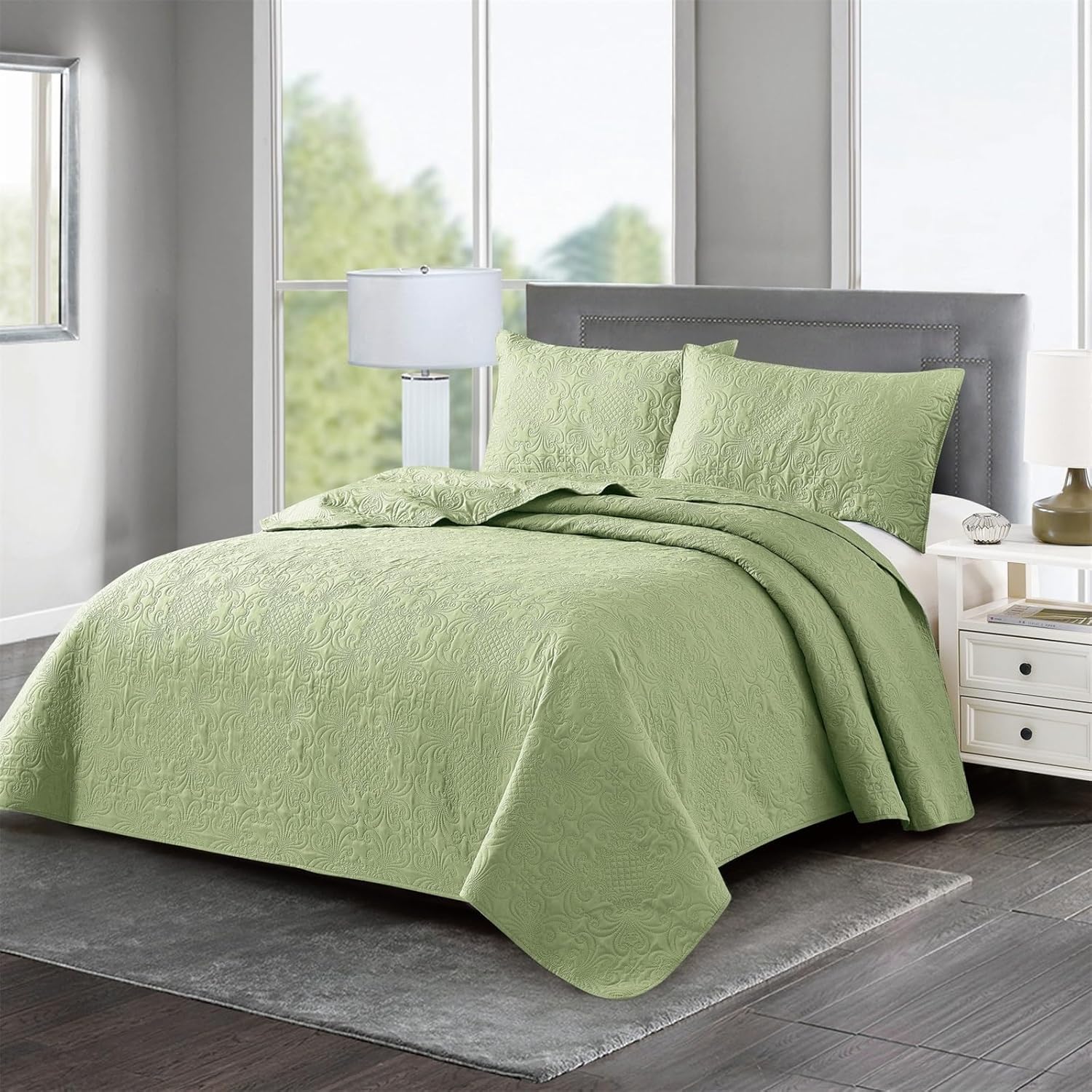 Quilted Bedspread Throw-King with Pillow Shams Reversible Embossed Double Throws Coverlet Soft Lightweight Quilt Bedspread Machine Washable for Bedding Decor(Coffee,220 * 240cm)