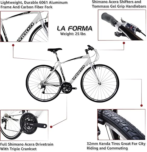 Miniatura 7 de Tommaso La Forma Bicicletas Híbridas Ligeras y Cómodas, Bicicleta de Fitness Commuter, Negro, Blanco