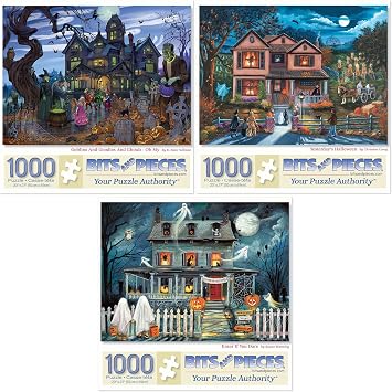 Bits and Pieces - Value Set of Three 3 1000 Piece Jigsaw Puzzles for Adults - Halloween Collection 1000 pc Jigsaws by Multiple Artists 20" x 27"