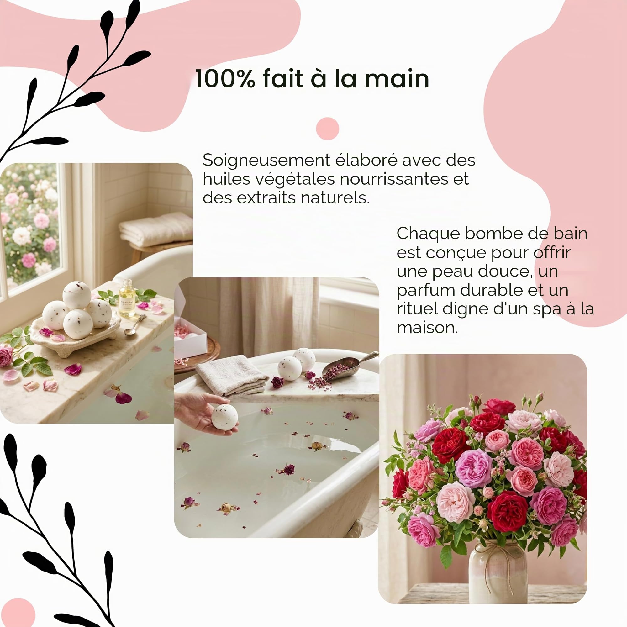 Lu.Flo Boules de Bain Femme 5x60 g, Coffret Cadeau Kraft | Pétales de Rose, Huiles d’Avocat et Tournesol, 97,99 % d’Origine Naturelle