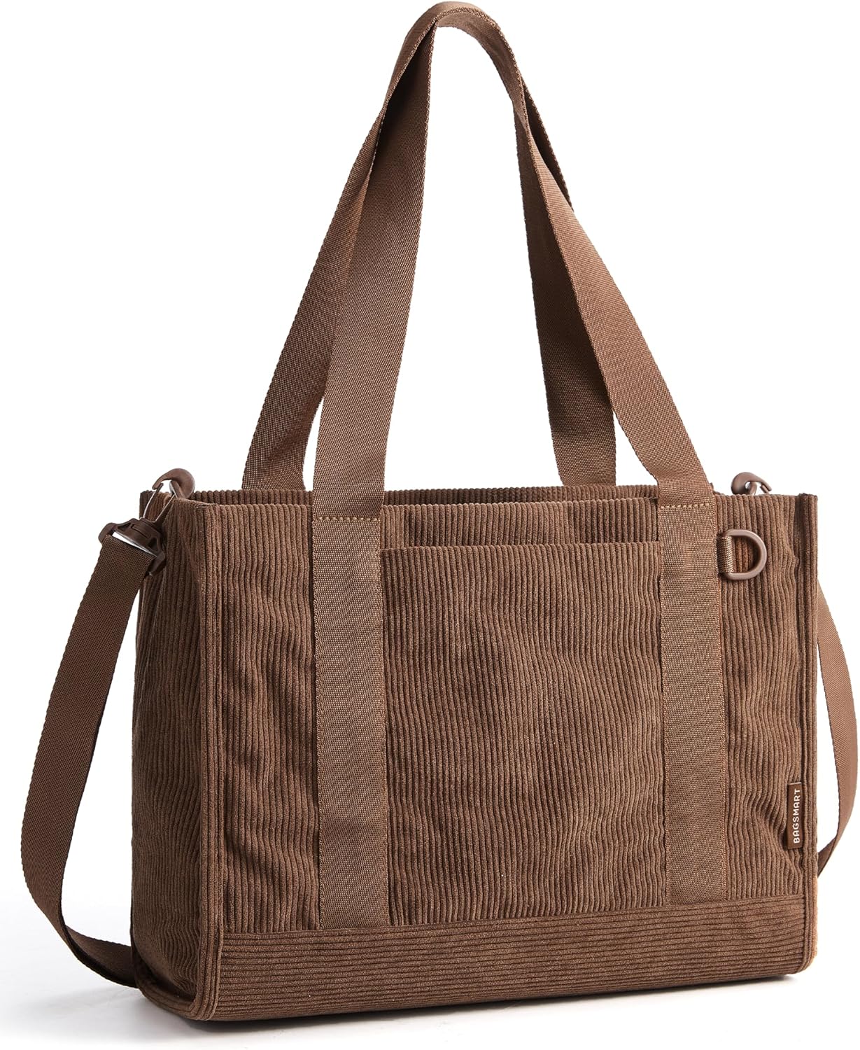 BAGSMART Corduroy Tote Bag for Women Work, Small Crossbody Bag for Teacher | 12L fits 14" laptop, 40oz tumbler holder, 5L fits Kindle, w/ zipper pockets, For work, travel, campus, everyday