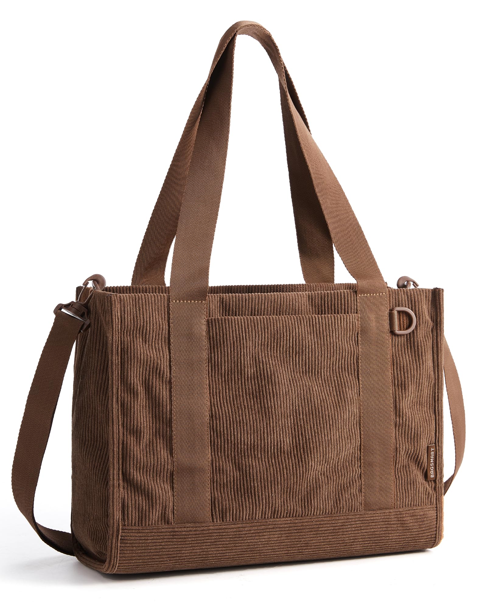 BAGSMART Corduroy Beach Tote Bag for Women Travel/Work, Small Crossbody Bag for Teacher/Nurse | 12L fits 14" laptop, 40oz tumbler holder, 5L fits Kindle, w/ zipper pockets, For work, travel, mothers day gifts