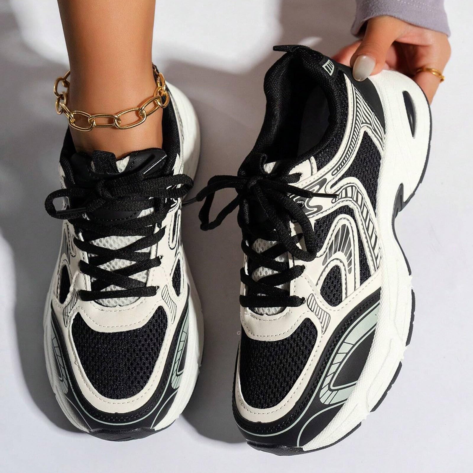 Damen Walkingschuhe Laufschuhe Leichte Joggingschuhe Atmungsaktiv Fitnessschuhe Bequeme Sportschuhe Dicke Sohle lässige Sportschuhe
