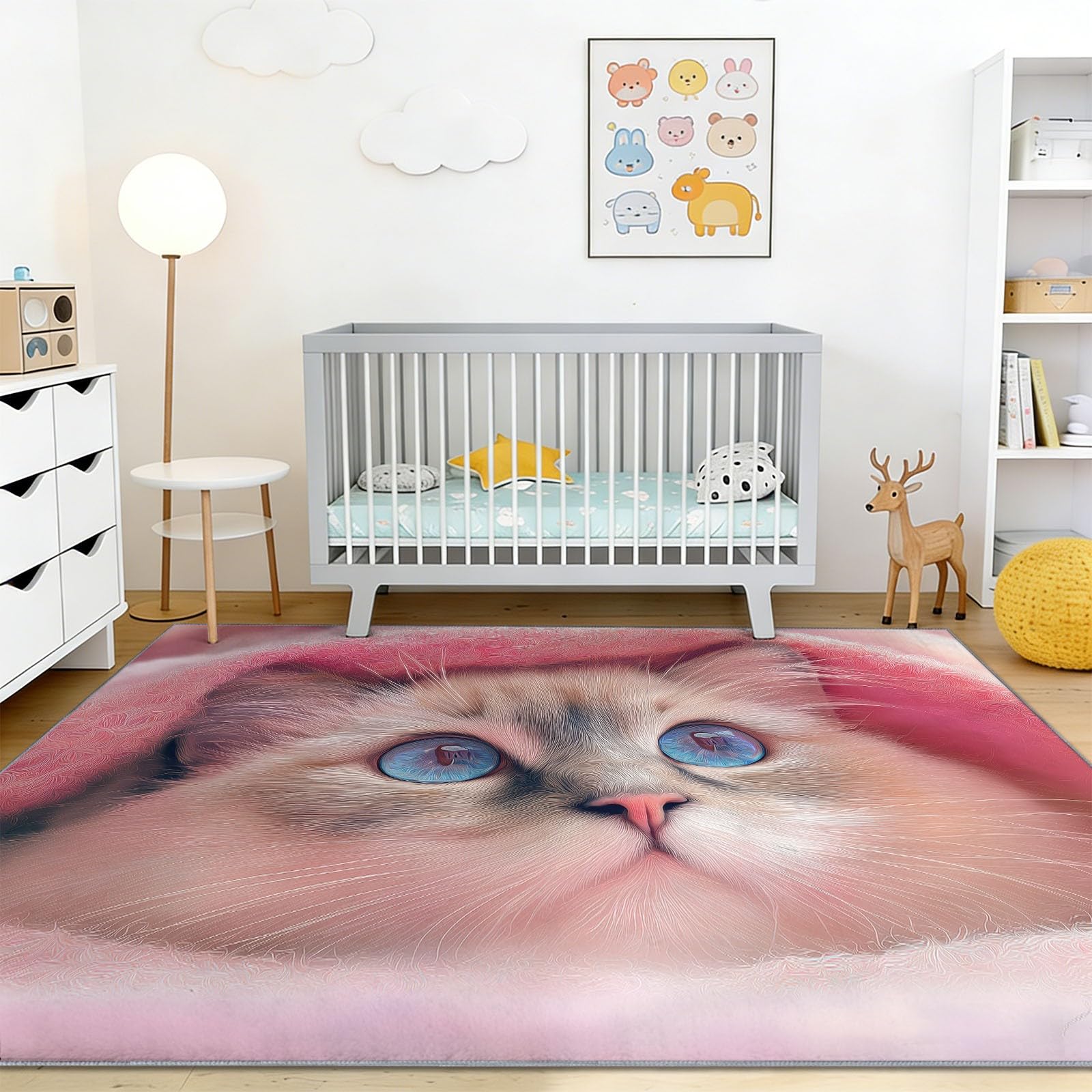 Dywan z motywem kota anime, nadaje się do prania w pralce, z efektem 3D, do salonu, sypialni, jadalni, 140 x 200 cm, miękki dywan do pokoju dziecięcego, różowy