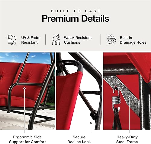 Miniatura 8 de Columpio para porche, columpio de 3 asientos para patio al aire libre con toldo para adultos, cama deslizante convertible, cojines gruesos