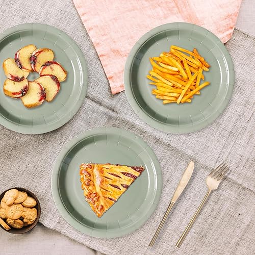 Miniatura 6 de Tyzarglef Platos de papel desechables verde salvia, 50 platos de postre de 7 pulgadas a granel para suministros de fiesta, platos de fiesta de