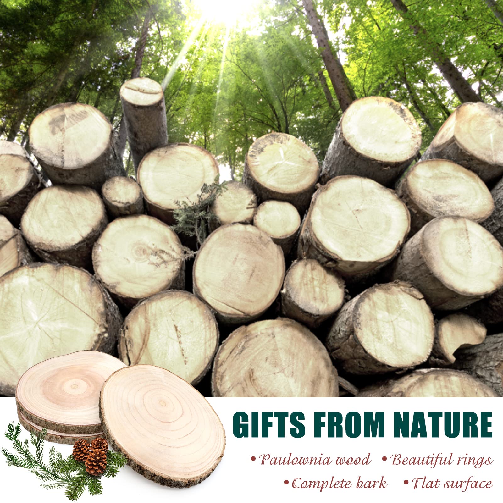 ZYNERY 3 Stück Holzscheiben für Tafelaufsätze 33-38.1 cm, unlackiertes Holz, rund, natürliches Paulownia-Holz-Tafelaufsätze für Tische, DIY Hochzeitsdekoration Holzstücke zum Malen
