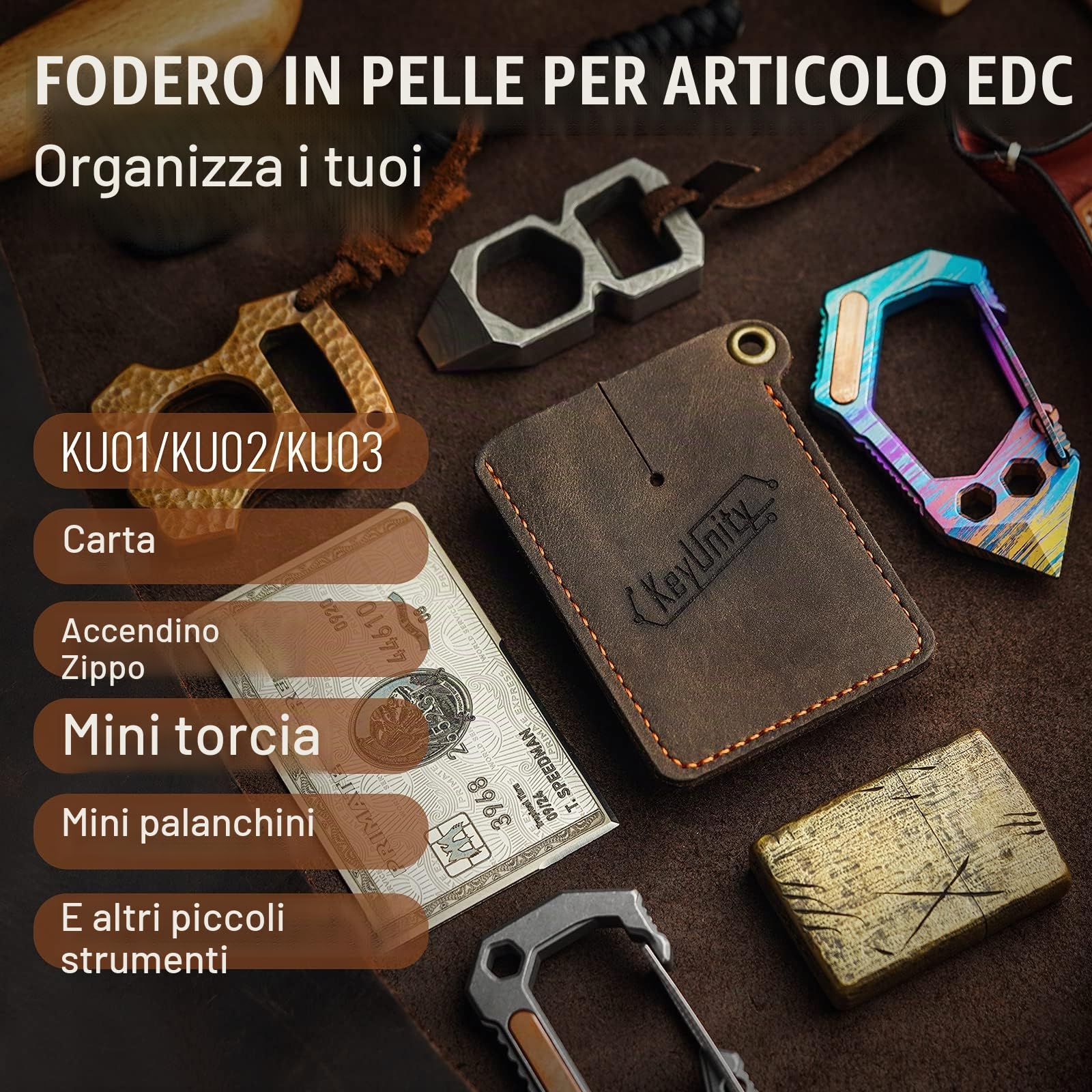KeyUnity Fodero in pelle EDC Organizzatore tascabile Cucito a mano Multitool Slip Pouch