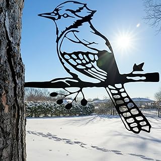 Renovatio メタルバードブルージェイギフト - ユニークなメタルバードアウトドア装飾アート - 素朴な鳥の庭の装飾 - メタルバードクラフトオーナメント - 屋外の鳥の装飾