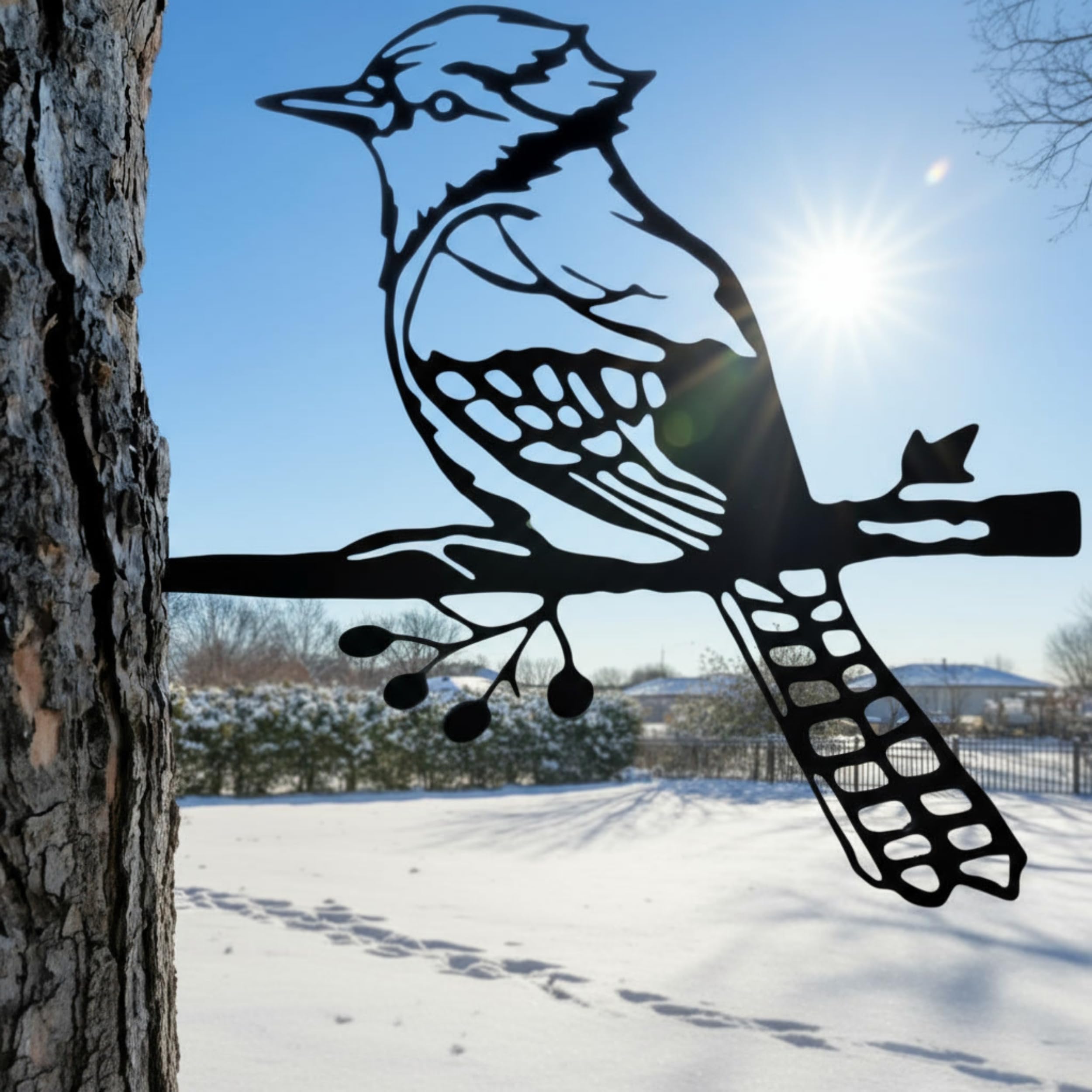 Renovatio Metal Bird Decor, Gifts for Mom, Rustic Bluejay Decoration, Metal Garden Sculpture, Outdoor Tree Ornaments – A Unique Outdoor Yard Decor – Bluejay (Black)