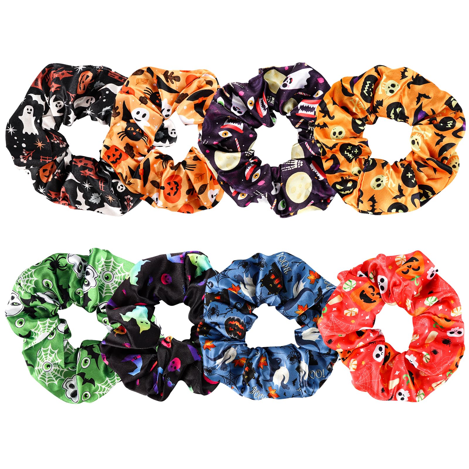 Halloween Hair Scrunchies Elastic Satin Hair Ties Spooky Pumpkin Witch Ghost Prints Halloween Accessories for Women Girls