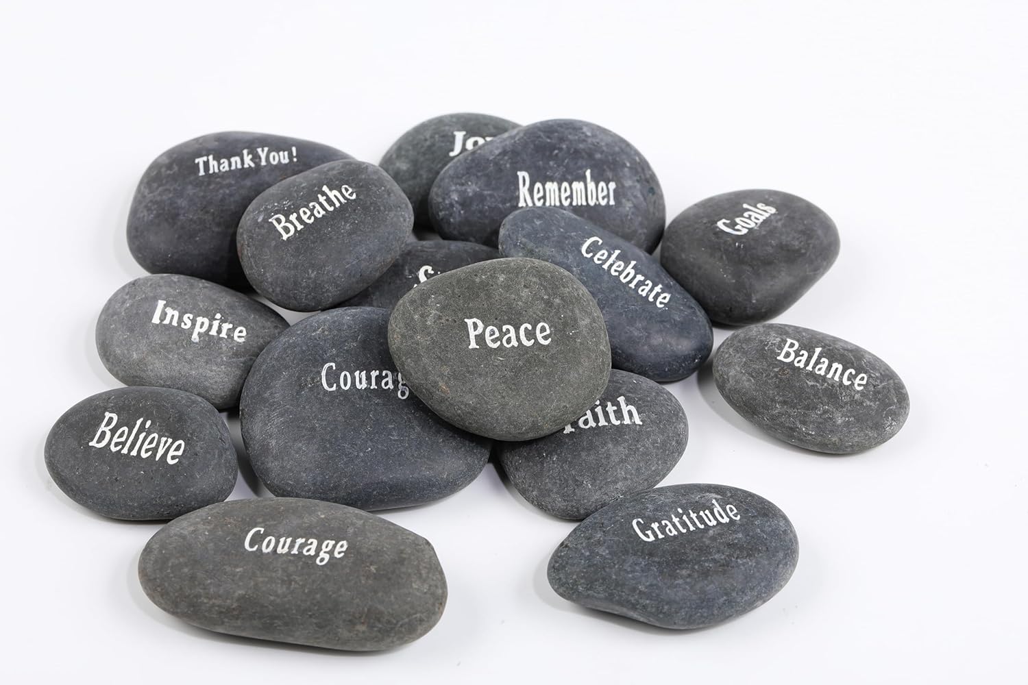 ROCKIMPACT 50PCS Engraved Rocks Different Words Inspirational Stones Bulk Faith Stones Gratitude Rocks Healing Prayer Religious Charms Encouragement Rocks, 1"-2" Each
