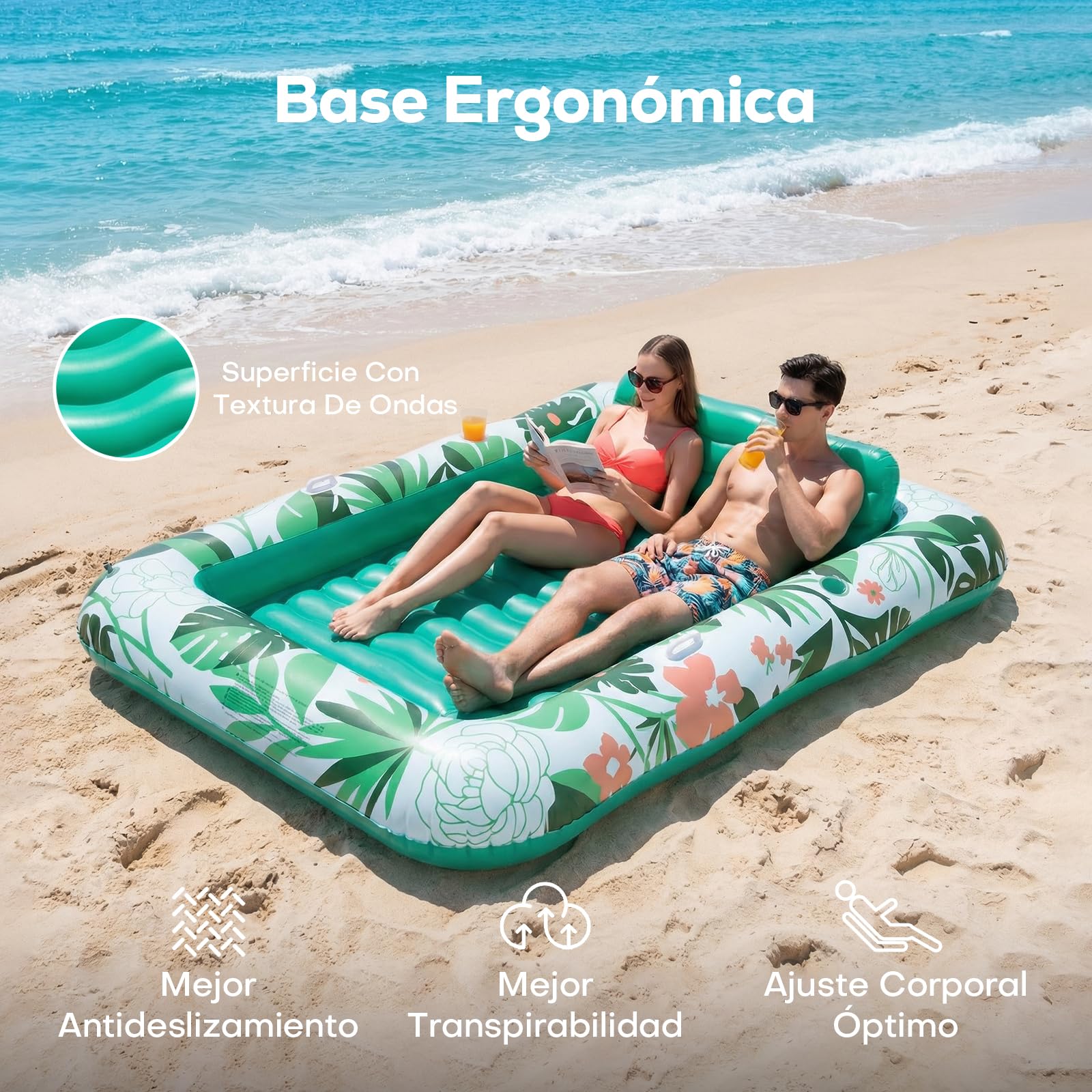 SOLAVERO Colchoneta Piscina Inflable, Tanning Pool Hinchable con Almohada Desmontable y Portavasos, Colchoneta Tumbona Bronceador para Adultos para Jardín, Playa y Piscina