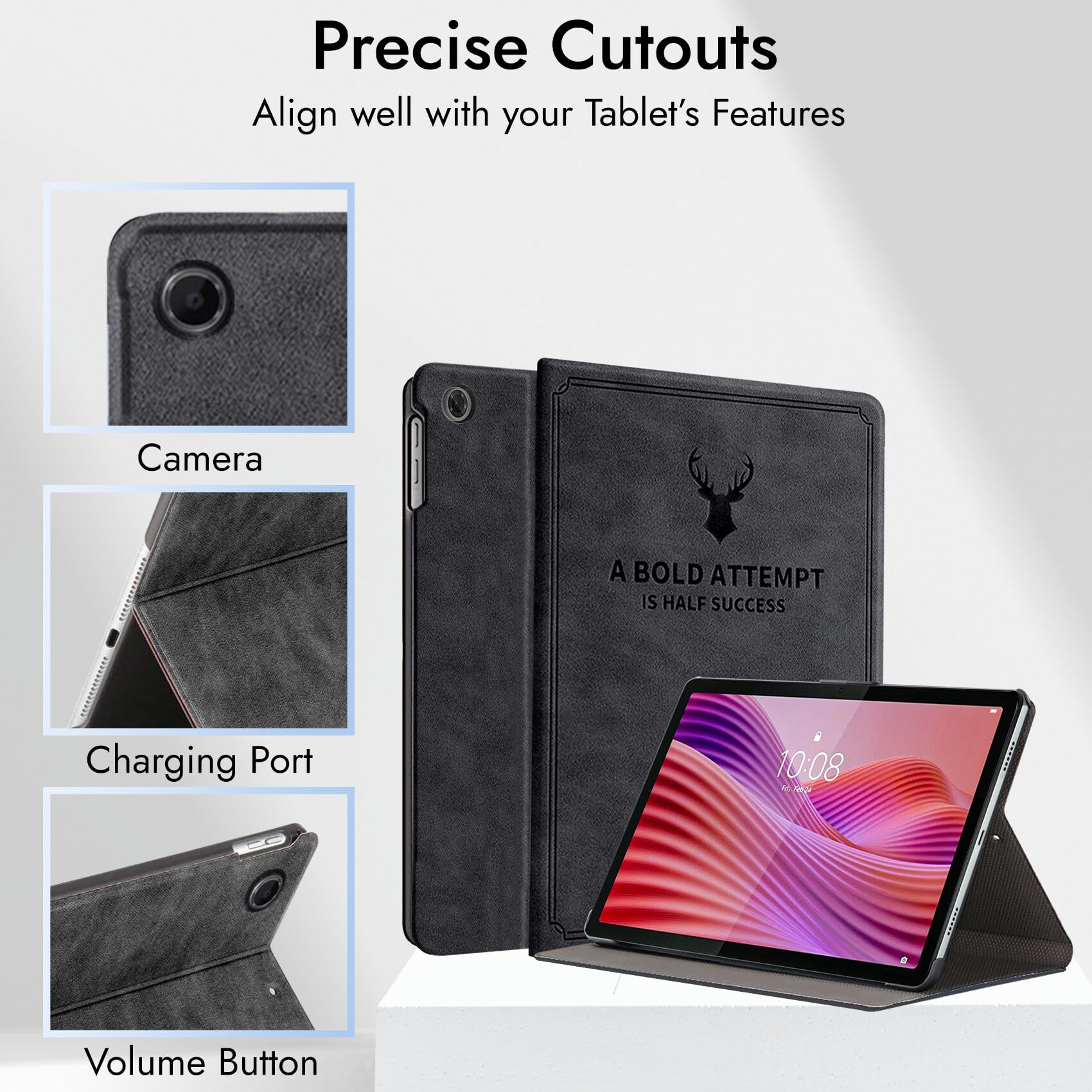Robustrion Cover for Lenovo Tab 10.1 inch 2025 Cover Case, Deer Flip Cover Case for Lenovo Tab 10.1" Tablet Cover TB-311FU/311XU - Black — Amazon image 6