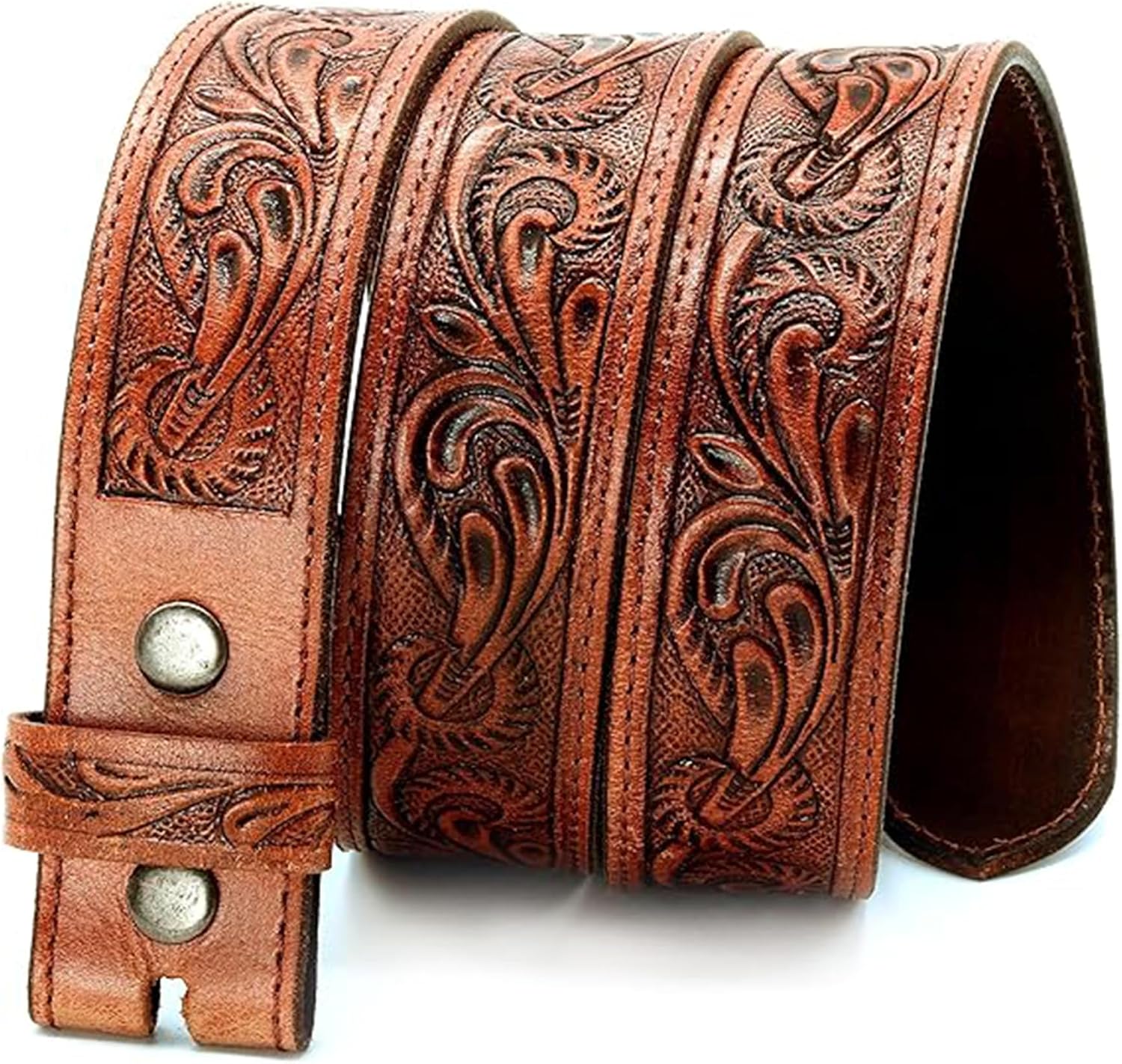 RAW HYD Full-Grain Men's Western Belts w/Buckle/Buckle Free - Robust Tooled Leather Belt - Versatile Western Belts for Men