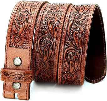 RAW HYD Full-Grain Mens Western Belts w/Buckle/Buckle Free - Robust Tooled Leather Belt - Versatile Western Belts for Men