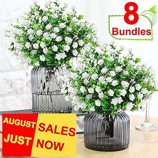 Artificial Flowers, 8 Bundles Outdoor UV Resistant Plants Shrubs Faux Plastic Leaves Fake Bushes Greenery Artificial Fake Flowers Indoor Outside Hanging Planter Garden Office Home Wedding Decor - coolthings.us