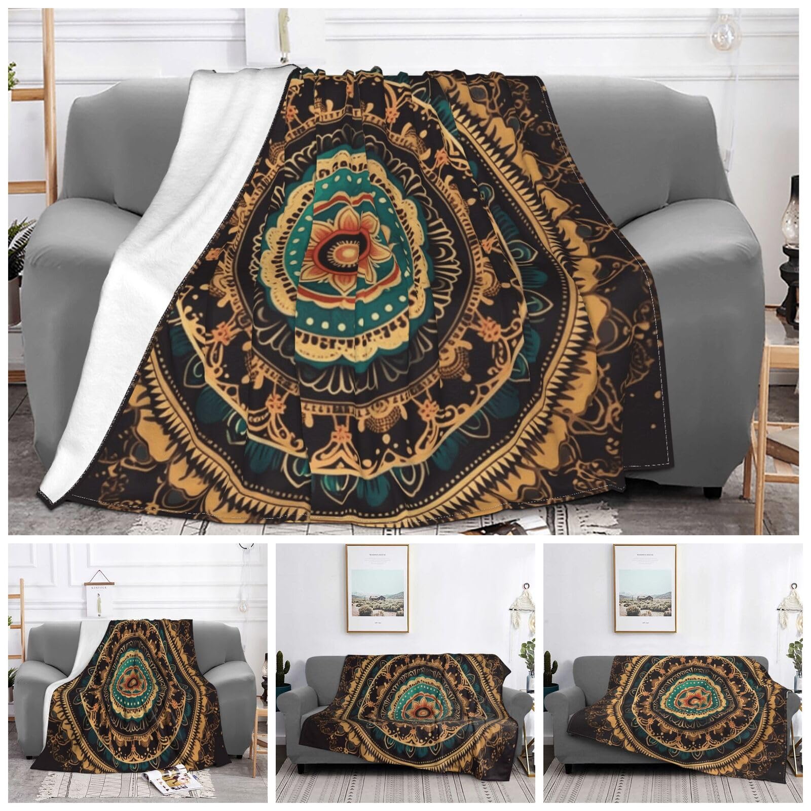 Couverture en flanelle super douce Mandala Jeté de canapé confortable toutes saisons 203x152 cm