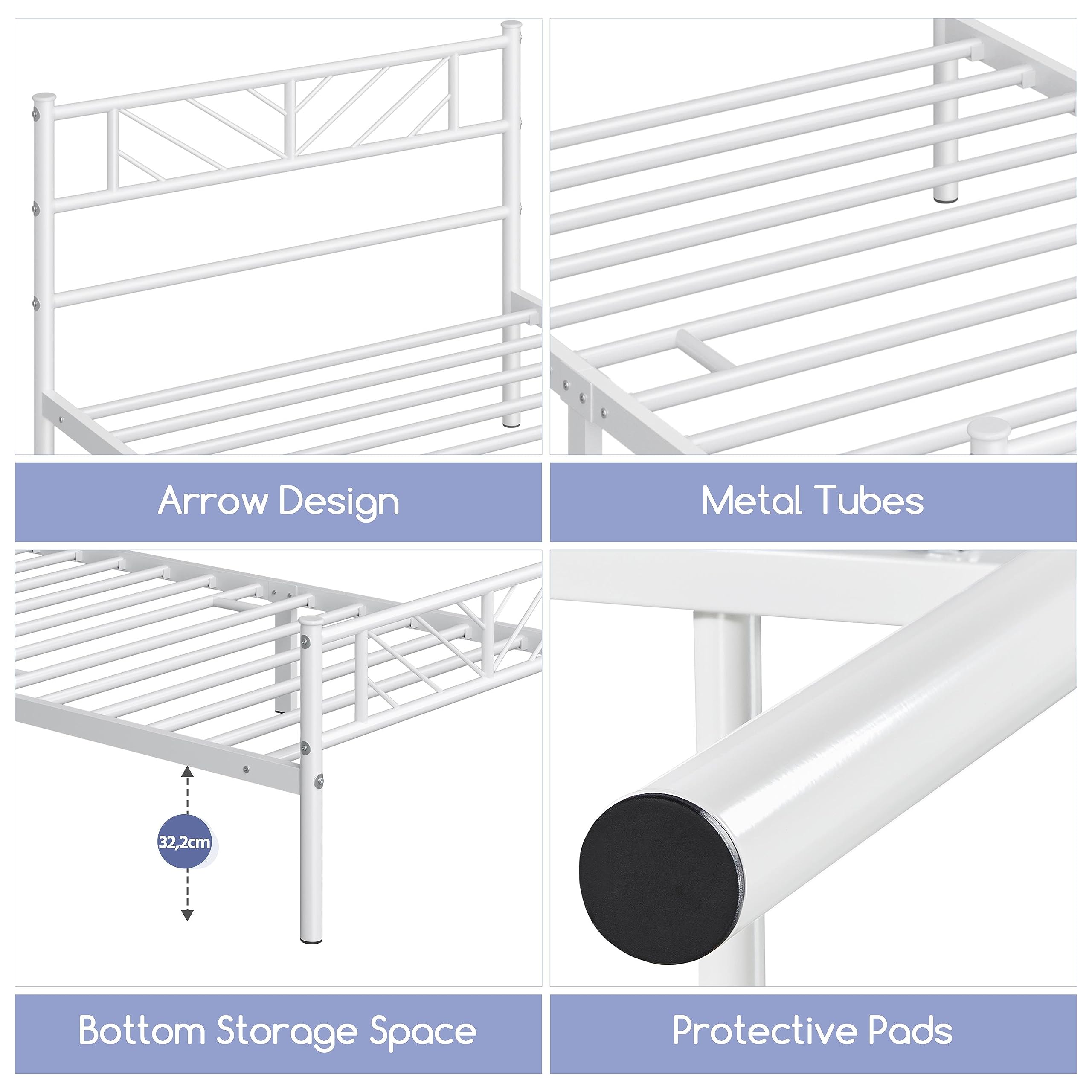 Yaheetech Metallbett 90 x 190 cm Minimalistischer Bettrahmen mit Kopfteil Gästebett mit Lattenrost für Schlafzimmer Gästezimmer 32cm Höhe unter dem Bett Weiß – Bild 6