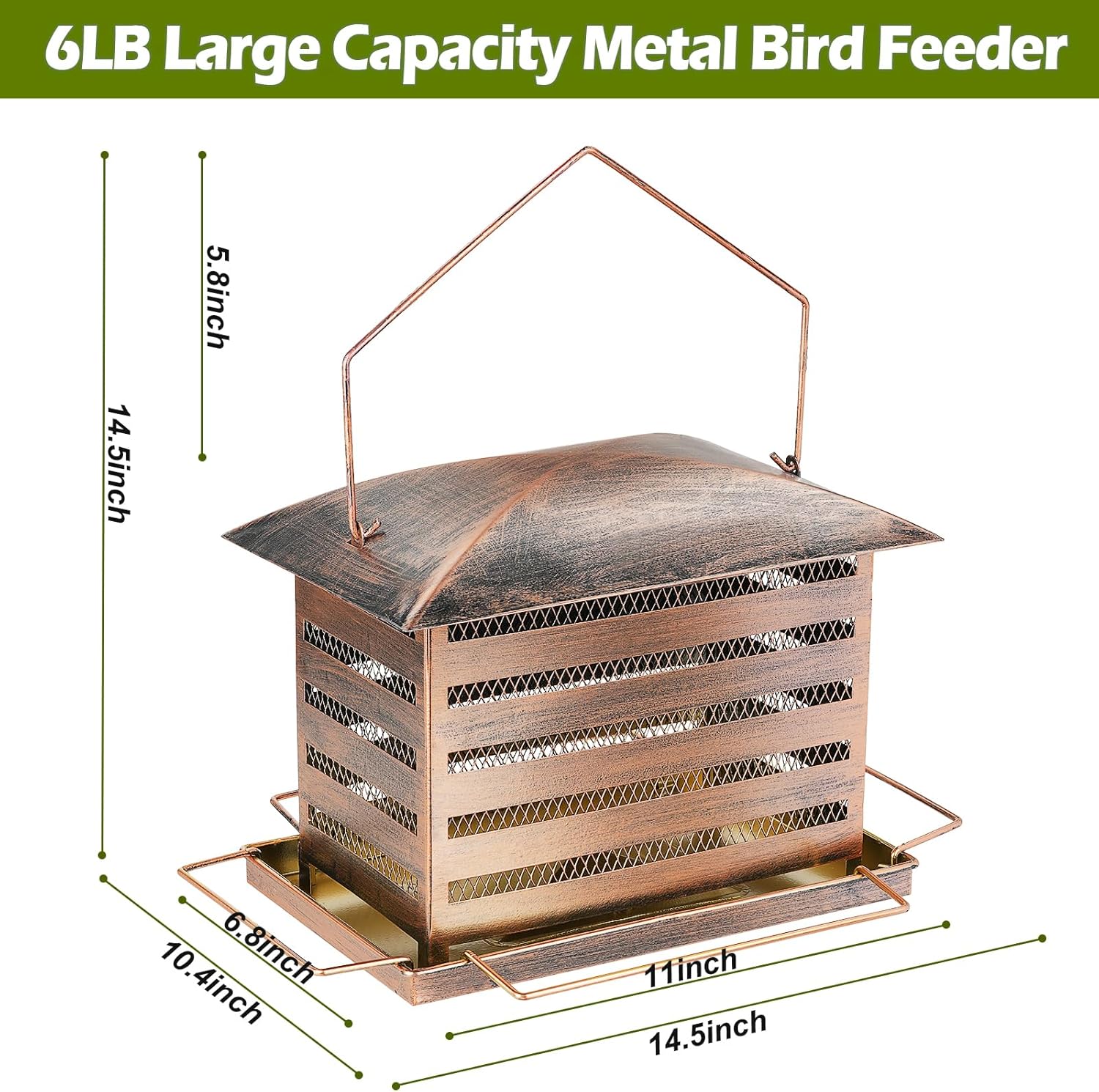 Bird Feeder, Heavy Duty Metal Retro Bird Feeders for Outdoor Hanging, 6 LBs Extra Large Capacity Wild Birdfeeder with 4 Perch, Sturdy Structure, Easy to Refill