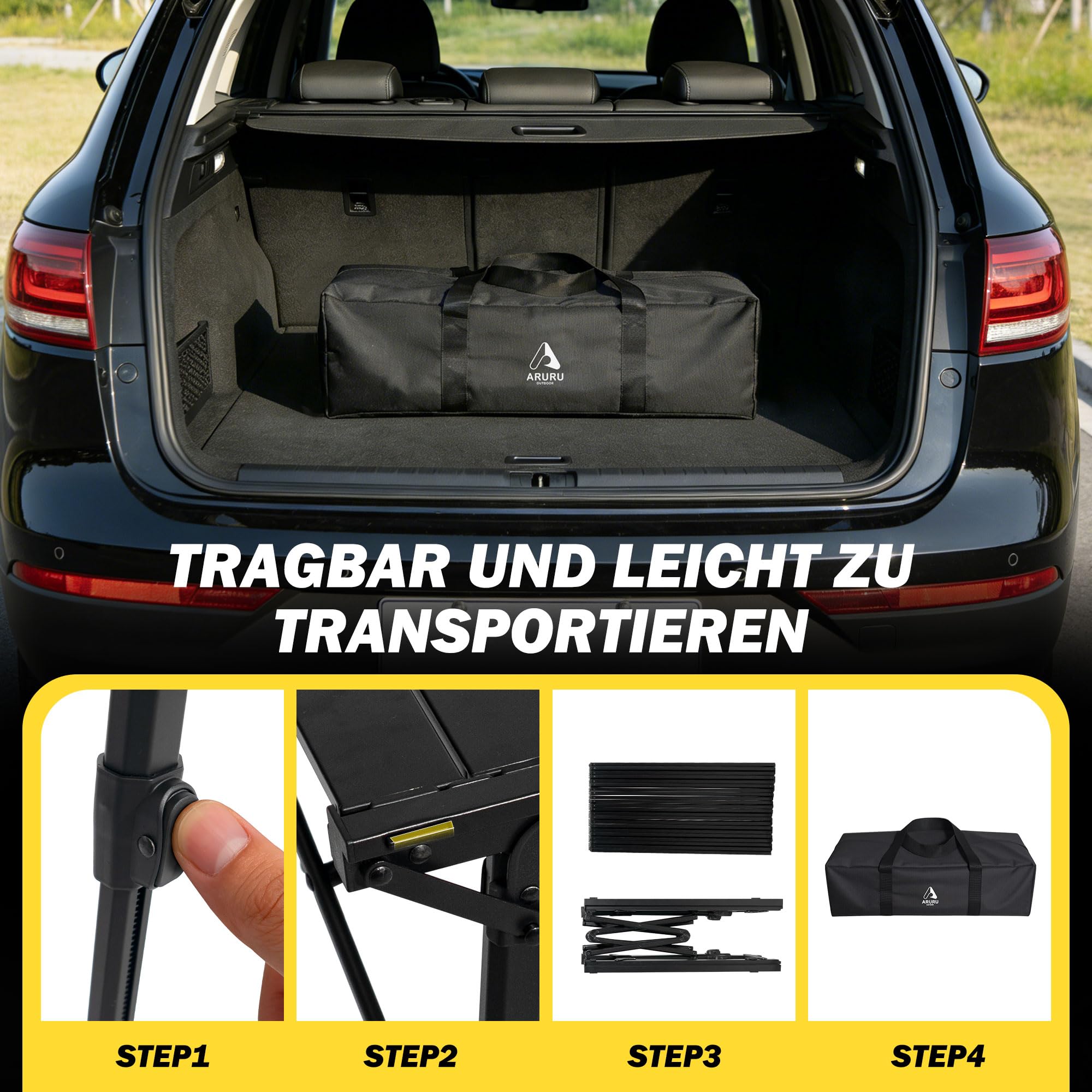 Campingtisch klappbar 128×60.5cm mit Aluminiumrahmen Aufrollbare Tischplatte Falttisch klappbar Höhenverstellung - bis 50kg inkl für 4-6 Personen