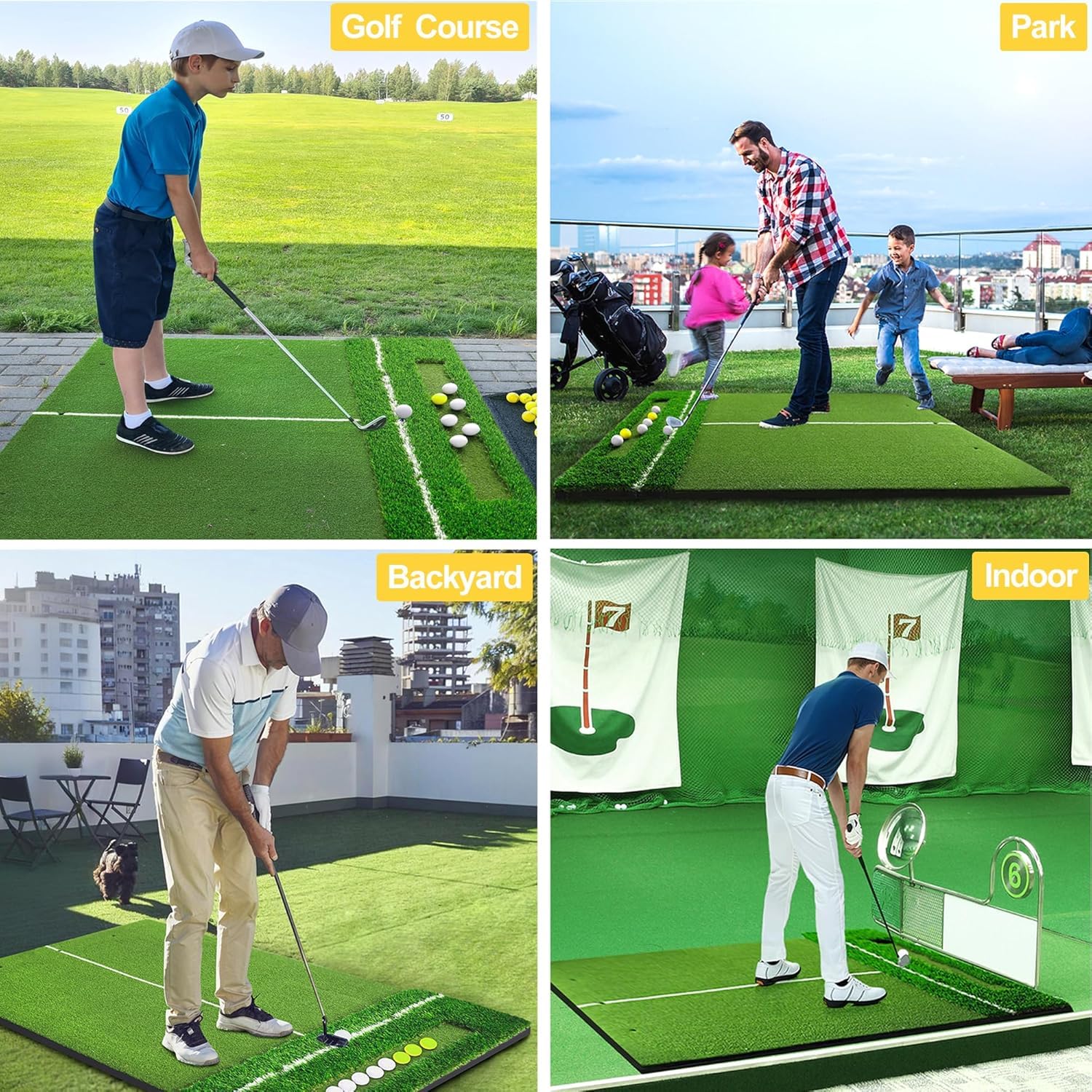 150 x 120cm Golf Abschlagmatte, Golf Übungsmatte inkl. 10 Golfbälle,3 Gummi-Tees, Golfmatte mit 6 Abschlagpositionen, für Indoor und Outdoor Golftraining