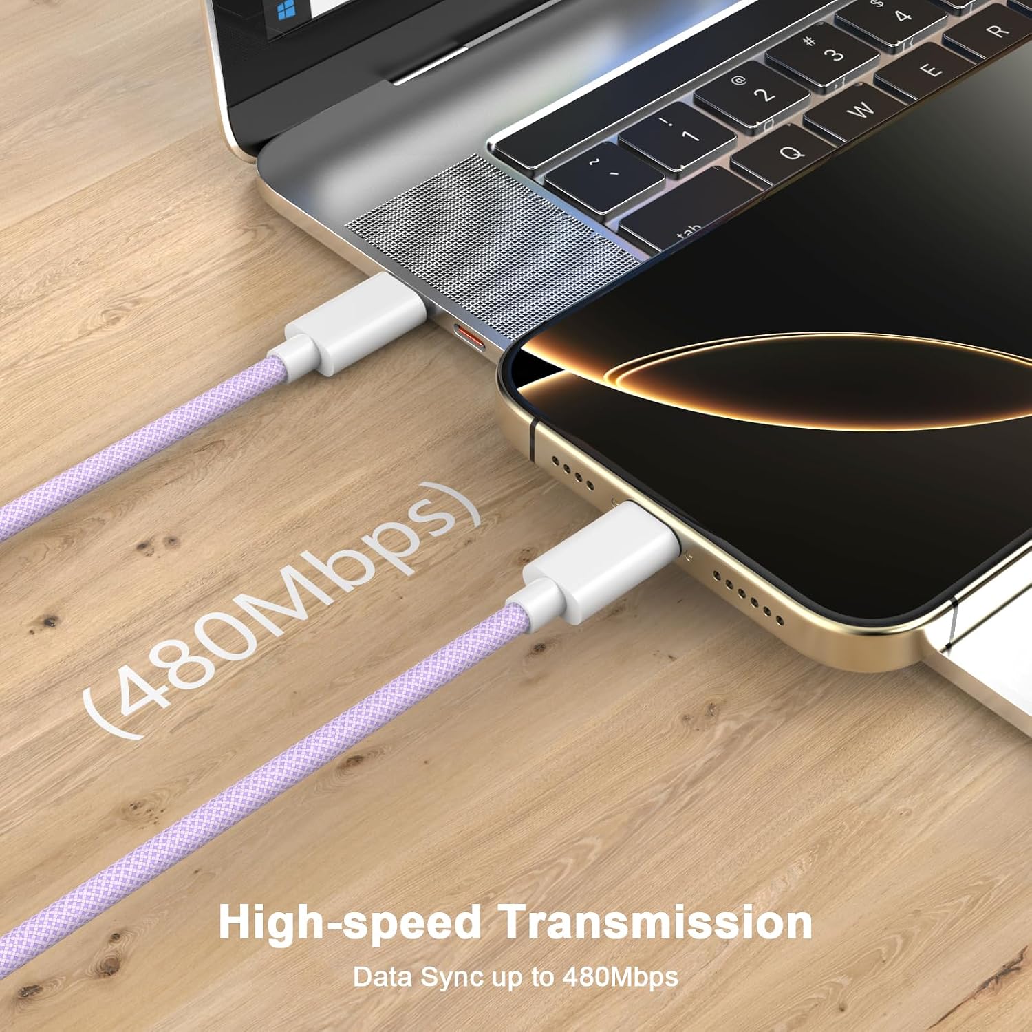 [Certificado MFi] Cabo de carregamento USB C para USB C de 3,5 m para iPhone 16/16 Plus/16 Pro/16 Pro Max/15/15 Plus/15 Pro/15 Pro Max/Galaxy/Pixel, 60W trançado para iPhone 16, roxo