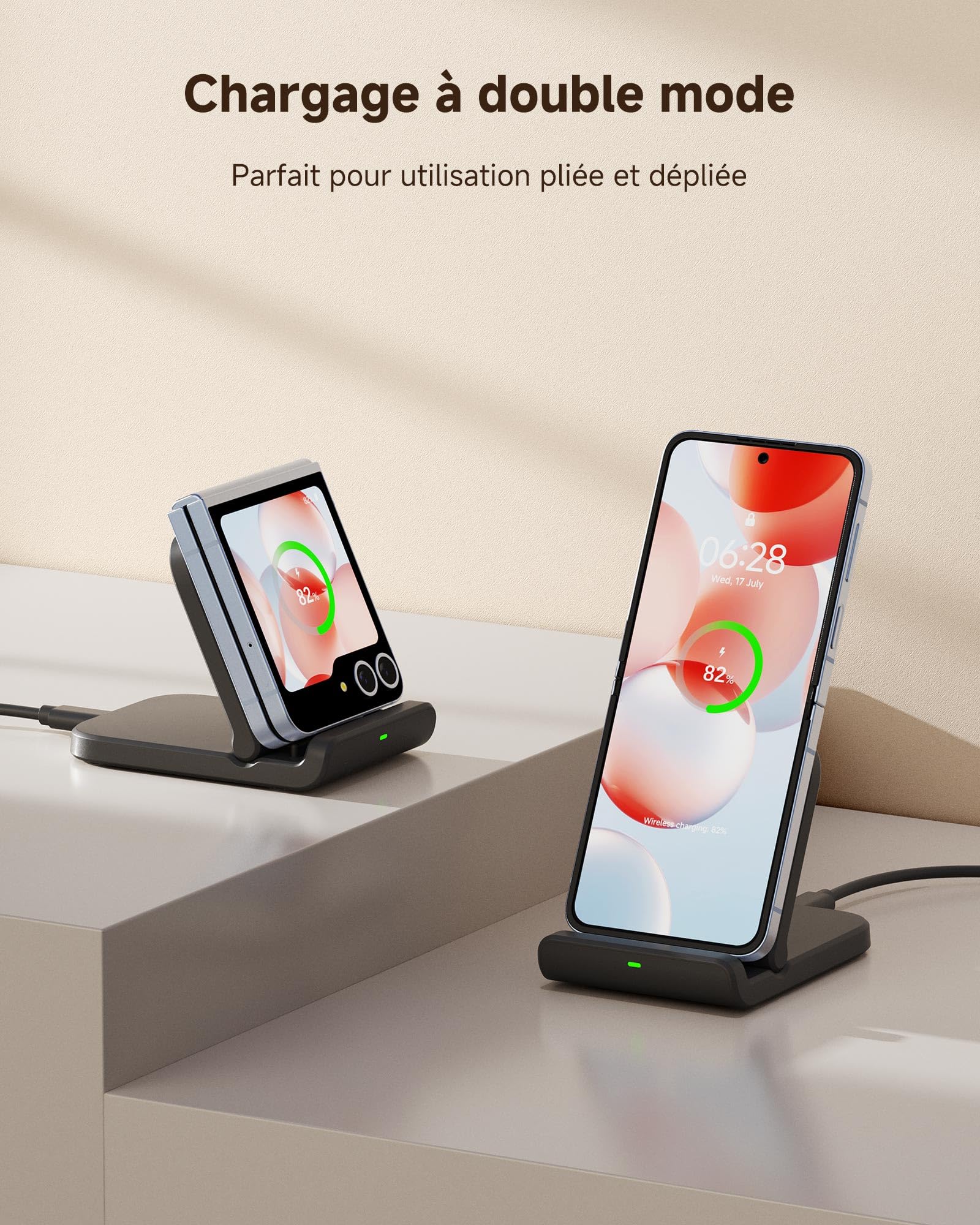 Chargeur Induction pour Samsung Galaxy Z Flip 7, Chargeur sans Fil pour Galaxy Z Flip 7 FE/6/5/4/3, Motorola Razr 60/50/40/Ultra, SwanScout 501S (Pliable) (Noir)