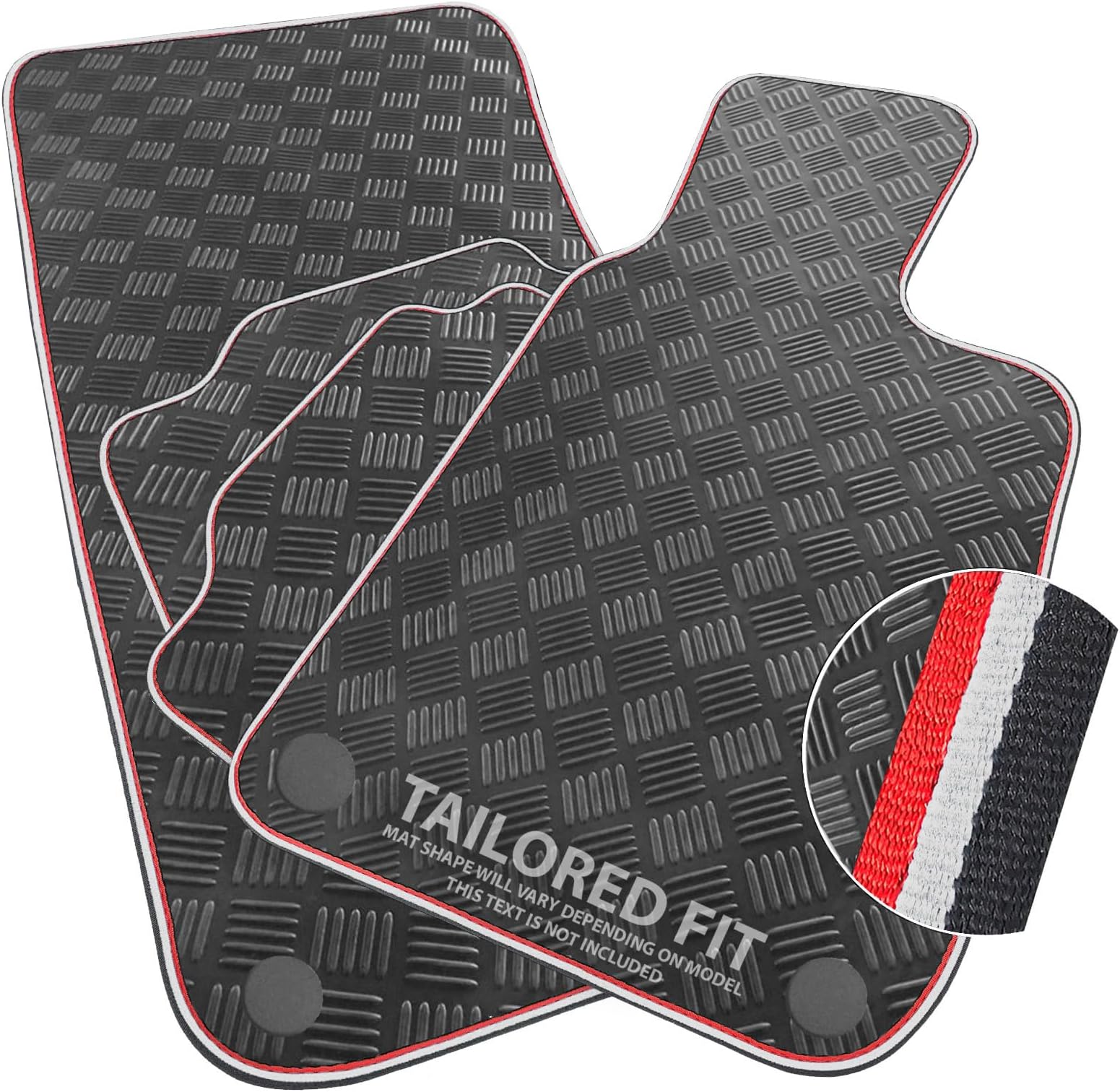 Car Mats Compatible with Hyundai i20 (2008-2014) Checker Rubber with Red & White Dual Colour-Tech Trim [1266]