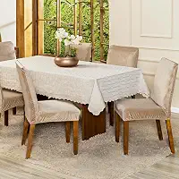 Kit com 6 Capas de Cadeira Jantar Lisa em Veludo Splendore Ajustável com Elástico - Tecido Suede Protetor Para Cozinha Toque Macio Aveludado (Bege)