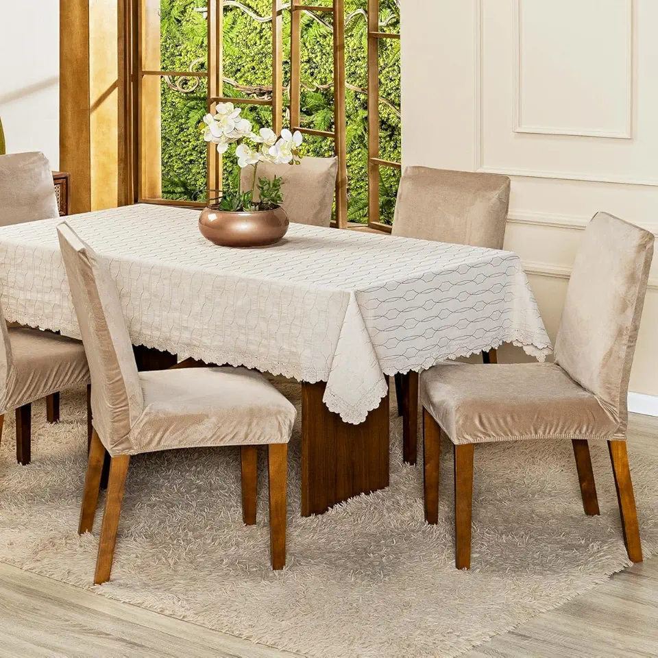 Kit com 4 Capas de Cadeira Jantar Lisa em Veludo Splendore Ajustável com Elástico - Tecido Suede Protetor Para Cozinha Toque Macio Aveludado (Bege)