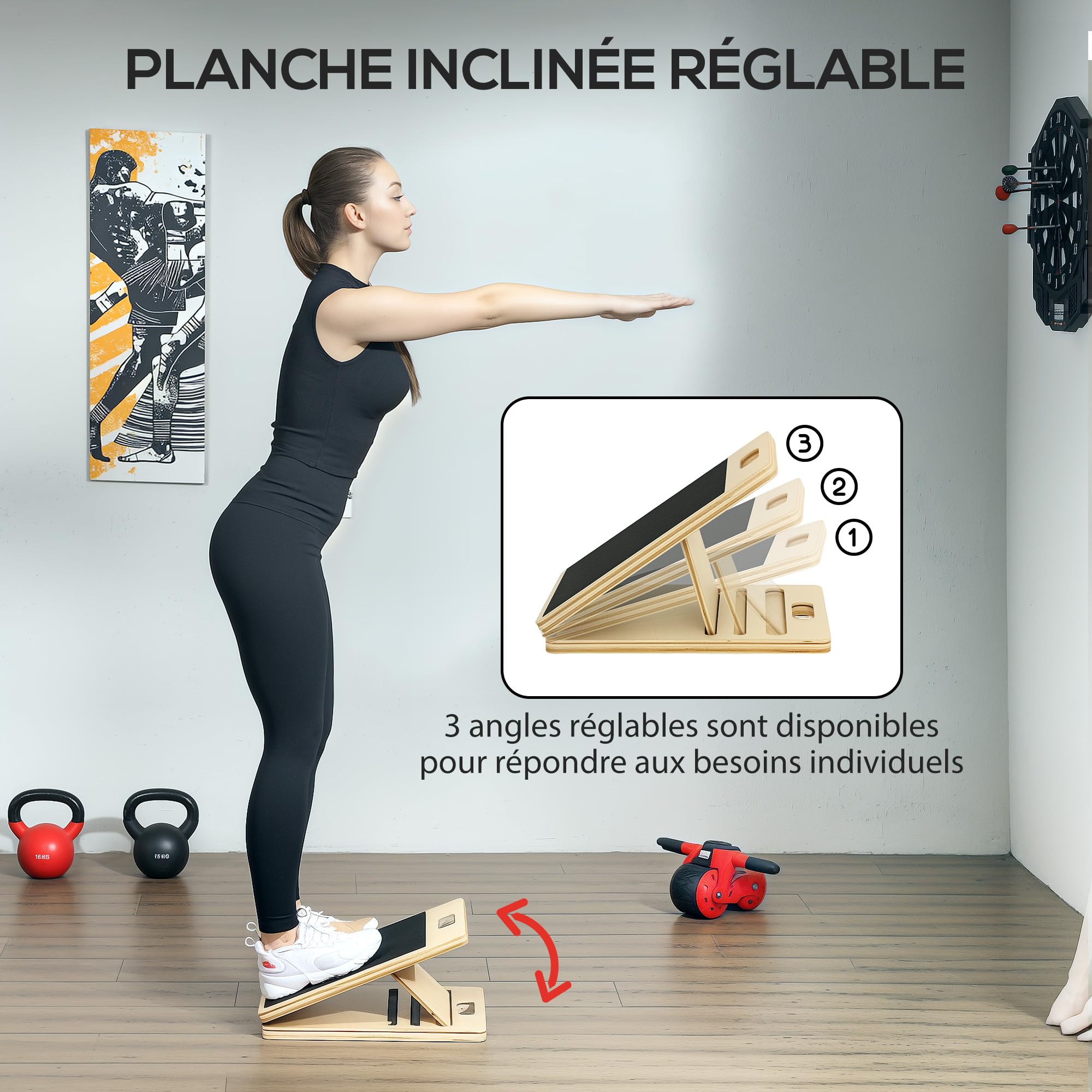 SPORTNOW Zestaw drążków do pilatesu i 6 pasków oporowych z regulowaną deską nachyloną, sprzęt treningowy Pilates do domu, niebieski