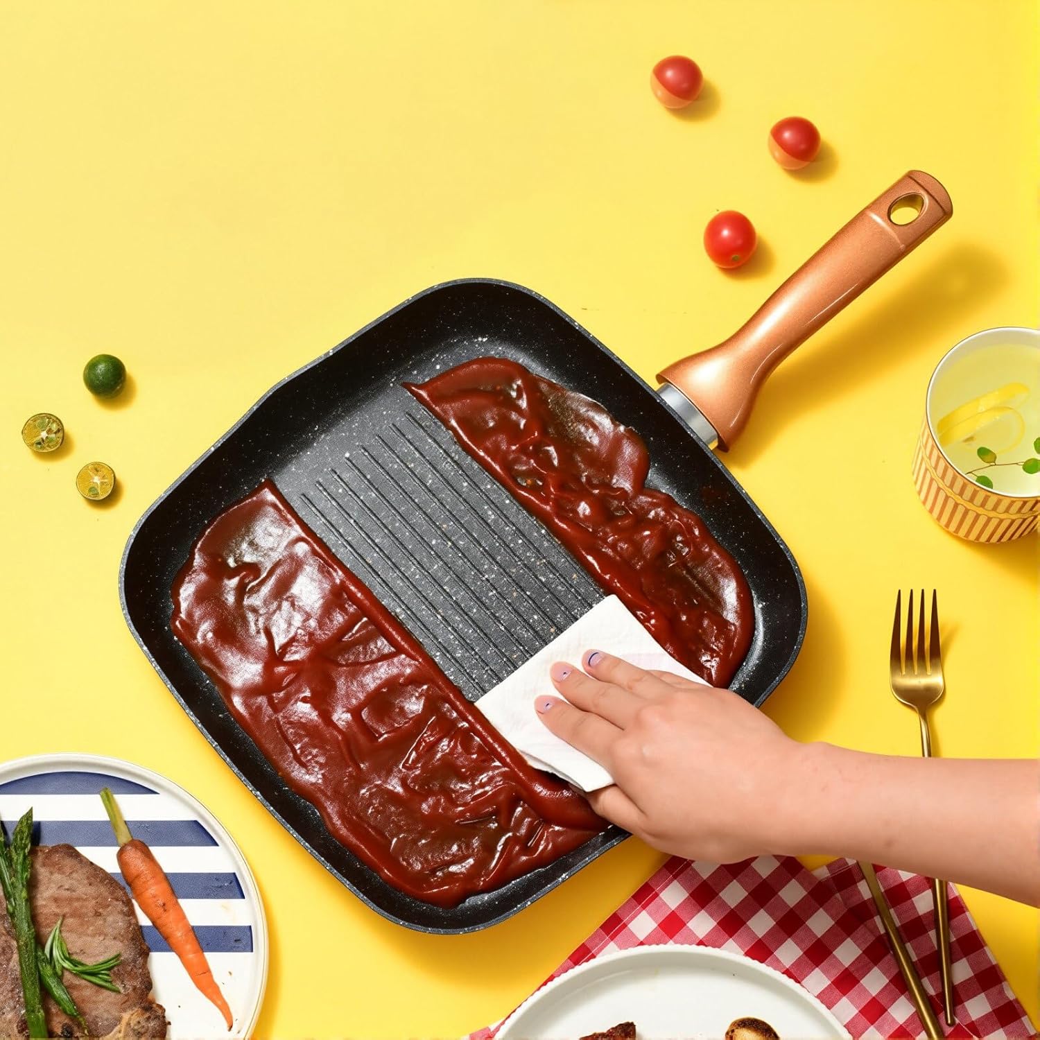 Nonstick Grill Pan for Stove Tops, 11 Inch Versatile Griddle Pan with Pour Spouts,Square Grill Pan for Indoor Cooking Surface, Durable Grill Skillet for Indoor & Outdoor Grilling.PFOA Free