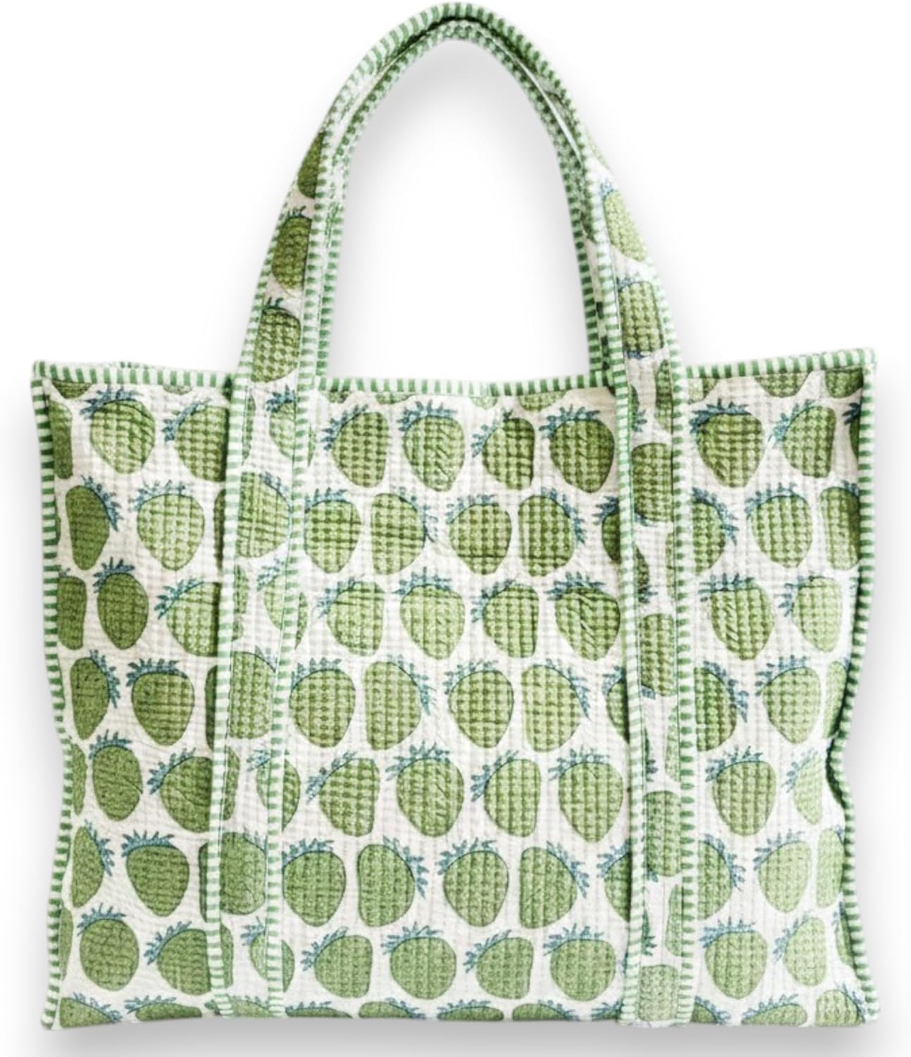 Quilted Tote Bag For Women Hand Block Print Cotton Shoulder Totes Bag Travel Bandana Cotton Purse Quilted Bags