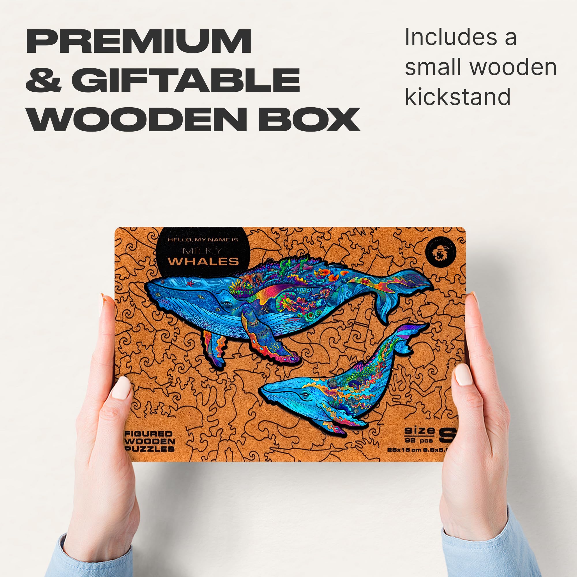 UNIDRAGON Drewniane Puzzle dla Dorosłych - Milky Whales - 98 Elementów
