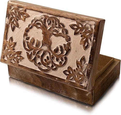 Miniatura 2 de Grandes regalos de cumpleaños, joyero de madera decorativo hecho a mano, organizador de joyas tallado en árbol de la vida, caja de recuerdos, caja