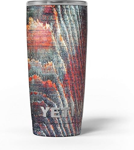 Miniatura 3 de Superficie de madera teñida de color naranja y verde azulado Grungy  Kit de envoltura de vinilo compatible con vasos enfriadores Yeti Rambler