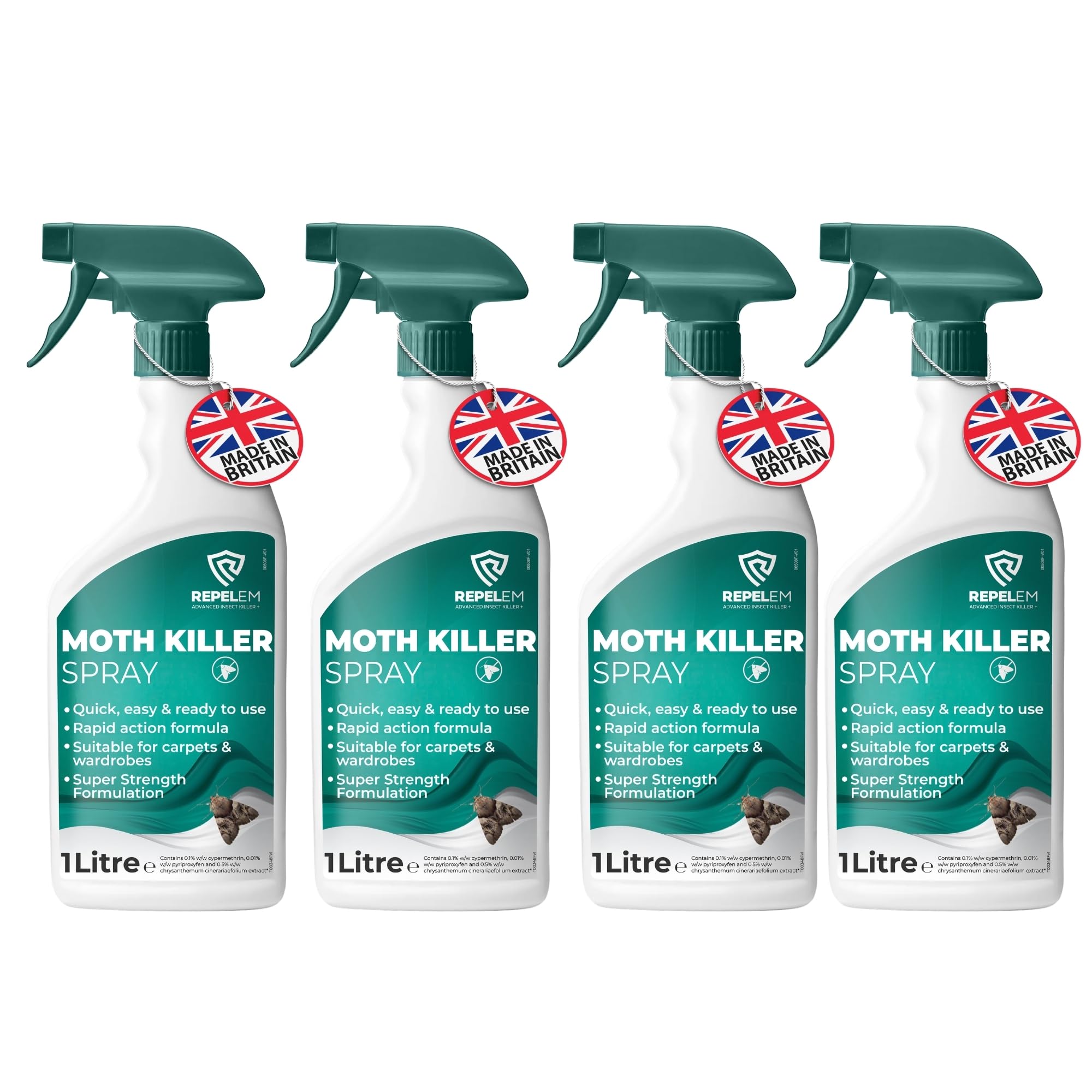 REPELEM 4L Moth Killer Spray - Fast Acting Moth Repellent & Insect Killer, Kills Moths at all Life Stages, Professional Strength Permethrin Spray, Large Clothes & Carpet Moth Treatment
