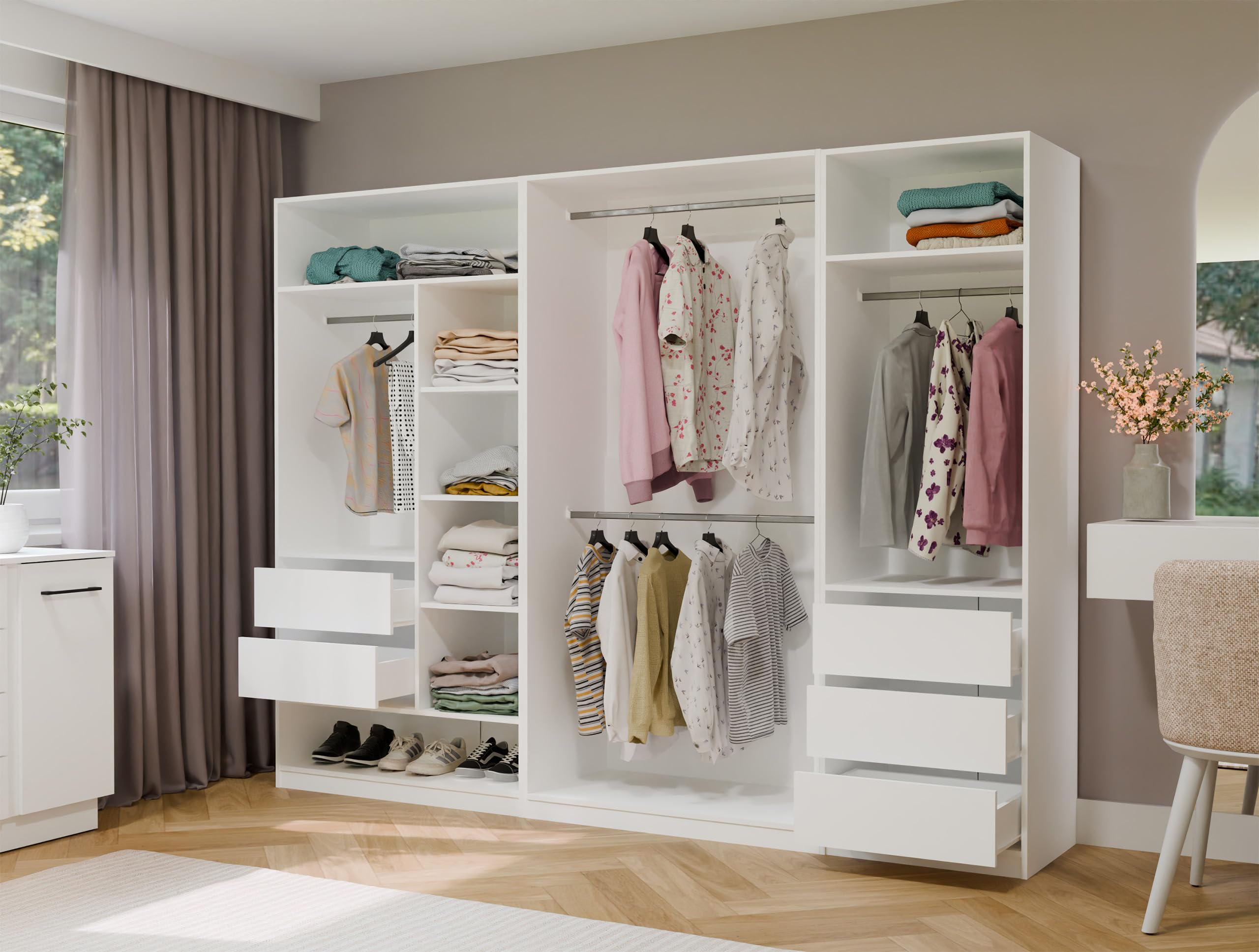 CDF Schubladenmodul Weiß 2 Schubladen – Einsatz für Kleiderschrank, Schubladeneinsatz Garderobe, Schrank Organizer, Schubladenblock für Kleiderschrank System, 2er Set Einsatzmodul