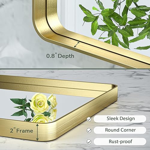 Miniatura 4 de TokeShimi - Espejo para pared de baño, espejo de tocador con marco de metal de aleación de aluminio mate inoxidable, decoración rústica, dorado