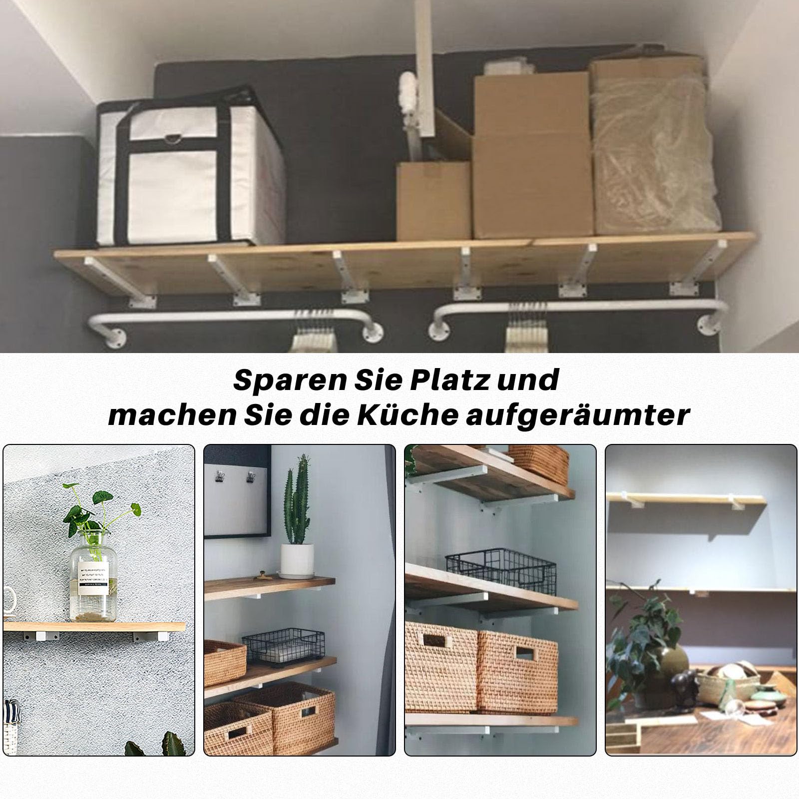 4 Pezzi Staffe Per Mensole Pesanti - Acciaio Nero, Per Scaffali Galleggianti, Portata 90kg, 35cm - Foto 10