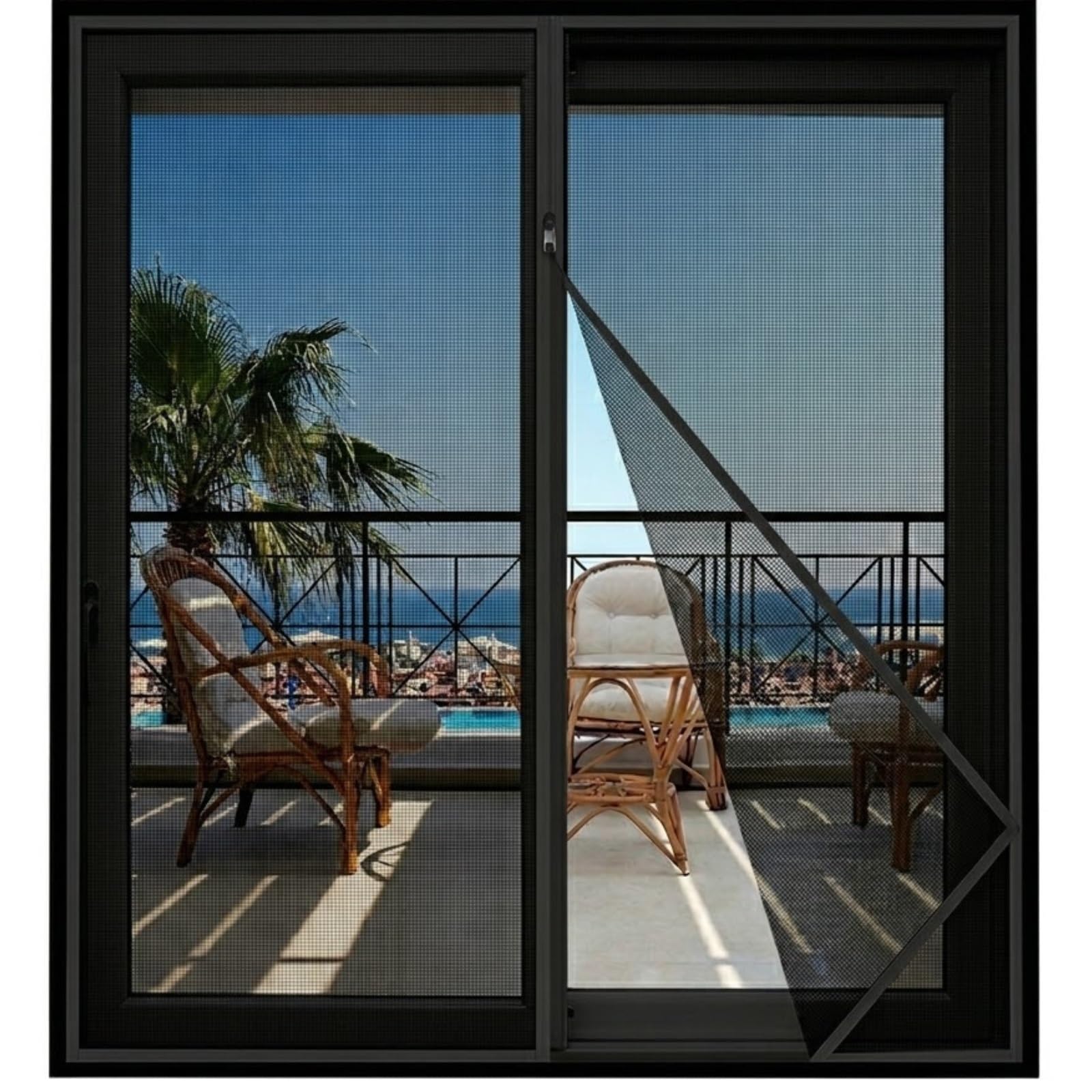 Mosquito Protection Zipper Version Fiberglass Mesh Window Screen, Air Flow Friendly Washable Self-Adhesive Screen for Bedroom Kitchen Pets Temporary Seasonal Use Reusable(Black,60x100cm)