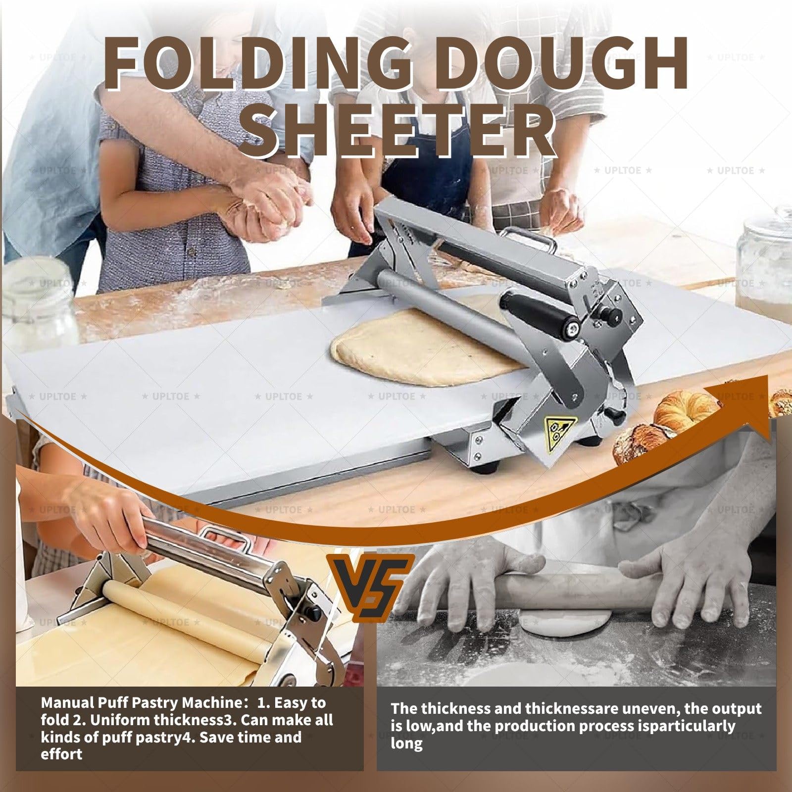 Sfogliatrice per pasta, macchina sfogliatrice elettrica professionale, spessore regolabile, rullo per pasta pieghevole in acciaio inox, per panetteria, casa, croissant, pizza (400)