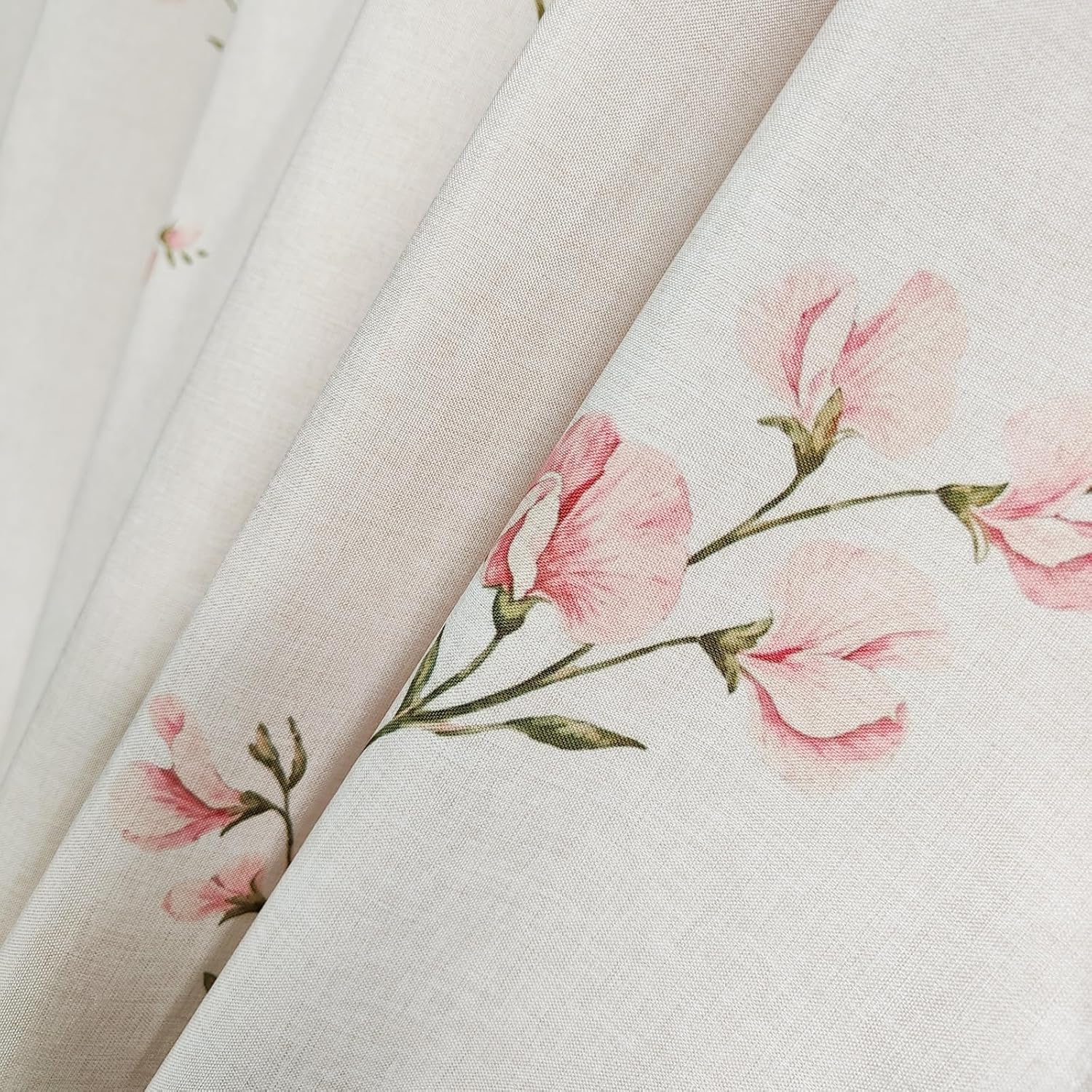 3 in 1 Farmhouse Pink Shower Curtain Set with Clear PEVA Liner,Faux Linen Floral Shower Curtain with 12 Double Sided Metal Hooks,Vintage Cottagecore Bathroom Curtain