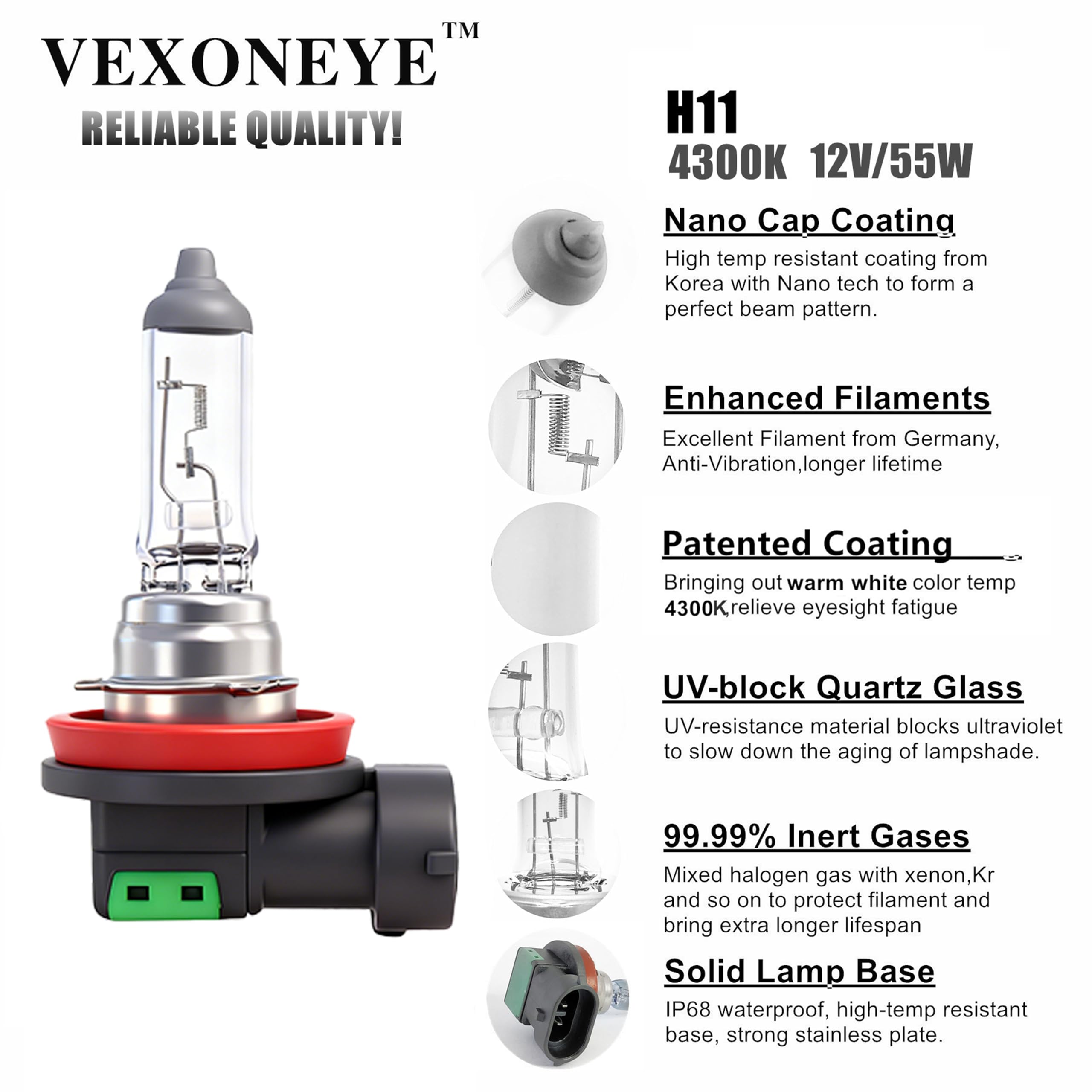 Amazon.com: VEXONEYE H11 Halogen Headlight/Fog Light Bulb, H11 12V
